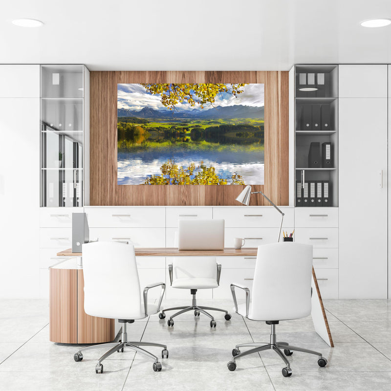 Office Poster  - Panoramalandschaft in Bayern im Herbst an einer Holzwand hängend im Büroraum
Office Poster  - Panoramalandschaft in Bayern im Herbst an einer Holzwand hängend im Büroraum