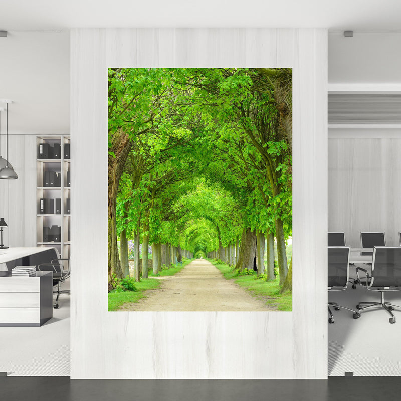 Office Poster  - Park mit tunnelartiger Lindenallee im Frühling an einer Wand innerhalb stilvoll eingerichtetem Büro