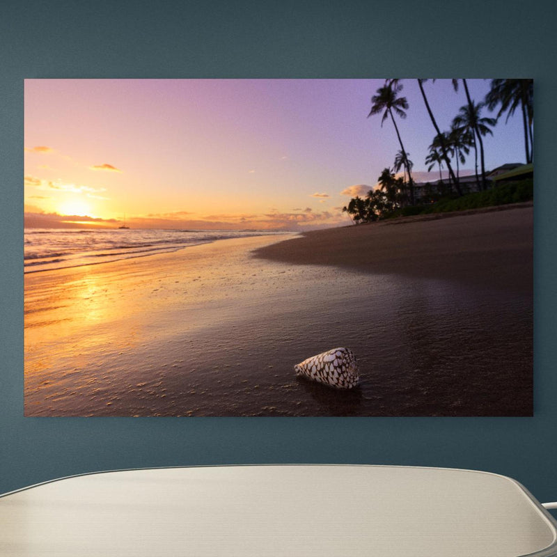 Office Poster  - Schöner Sonnenuntergang am Strand von Hawaii an blauer Wand in einem Besprechungsraum Zoom