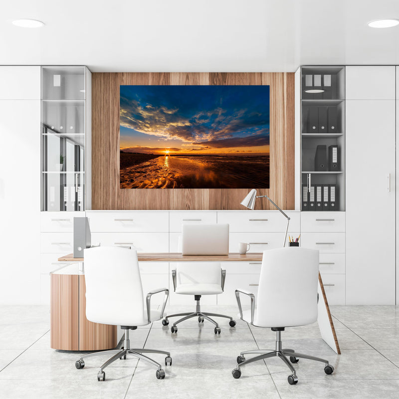 Office Poster  - Sonnenuntergang an der Nordsee an einer Holzwand hängend im Büroraum
Office Poster  - Sonnenuntergang an der Nordsee an einer Holzwand hängend im Büroraum