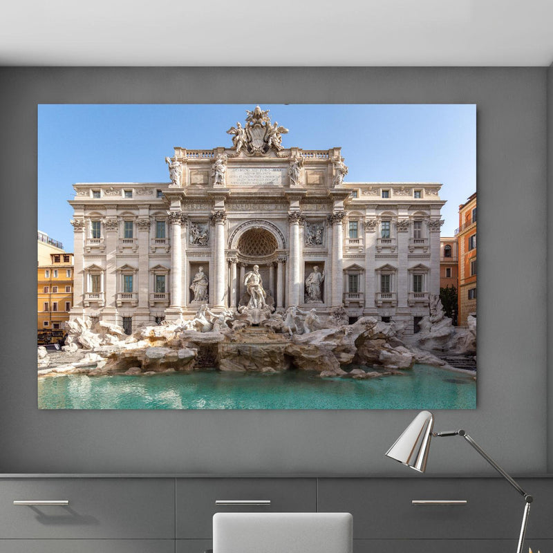 Office Poster  - Trevi-Brunnen am Morgen in Rom in klassischem Büroraum zwischen Holzschränken Zoom