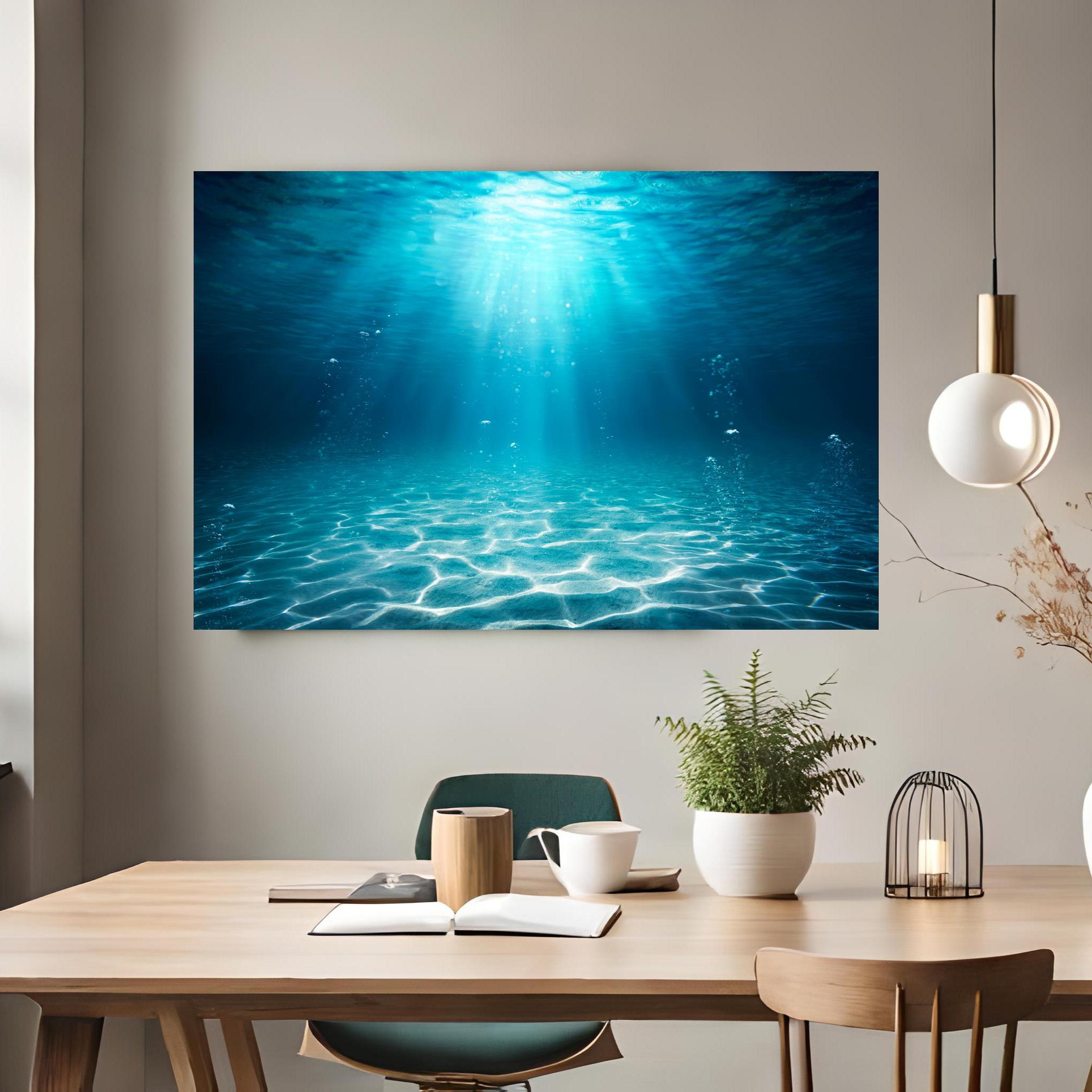 Office Poster  - Unterwasser Blick - Ozean über klassischem Holztisch mit runder Vase - rechteckig