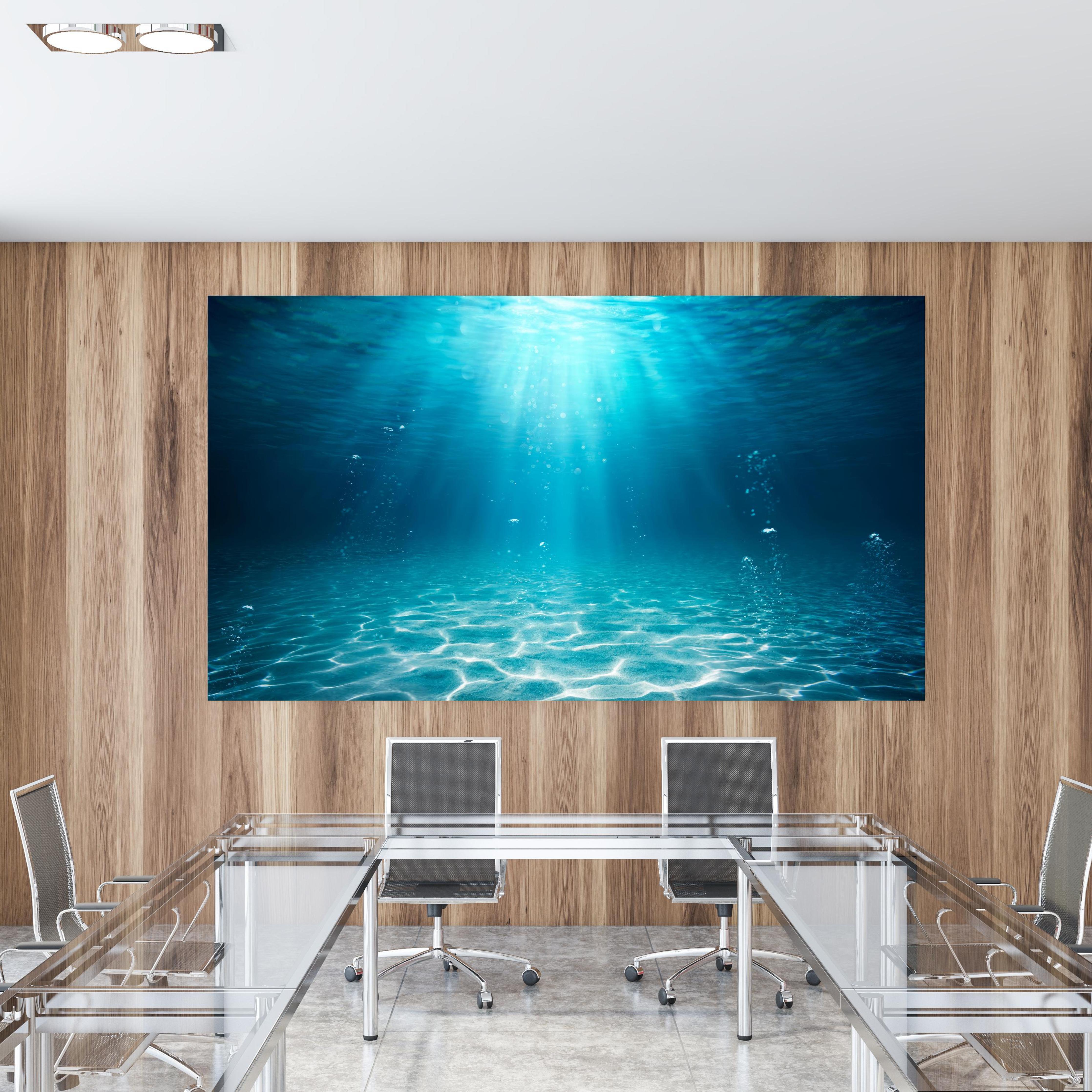 Office Poster  - Unterwasser Blick - Ozean in einem Konferenzraum mit Glastisch und Holzwand