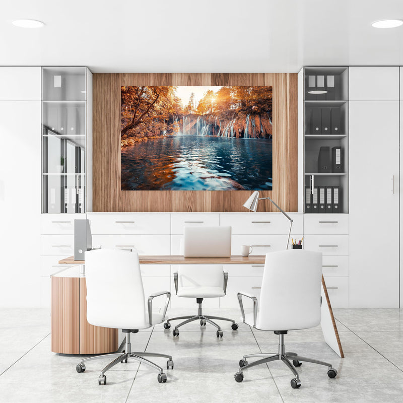 Office Poster  - Wasserfall in Plitvice Nation bei Sonnenaufgang an einer Holzwand hängend im Büroraum
Office Poster  - Wasserfall in Plitvice Nation bei Sonnenaufgang an einer Holzwand hängend im Büroraum