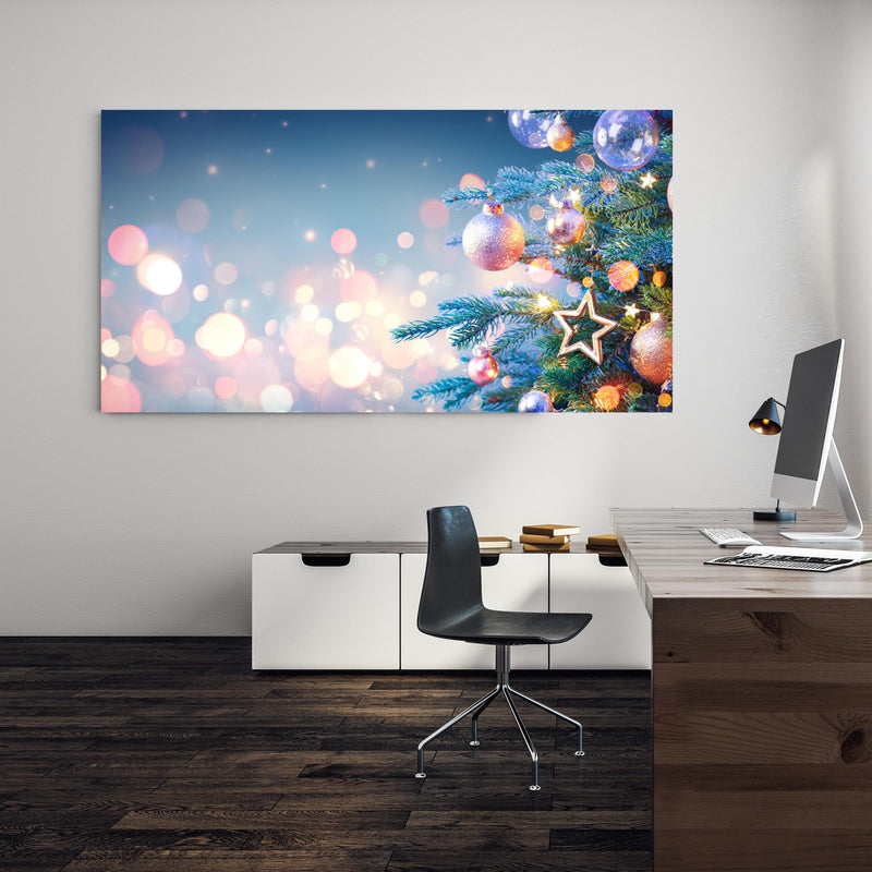 Office Poster Weihnachtsbaum mit bunten Kugeln Rueckwand24