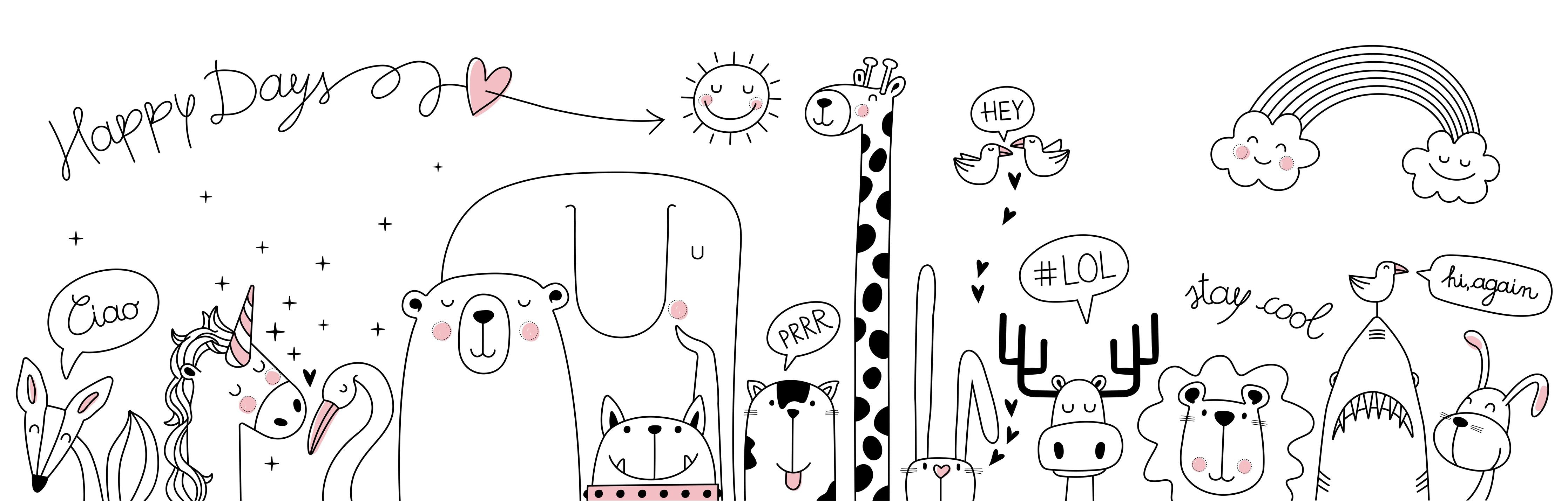 Spritzschutz-Bunte Tierzeichnungen Schwarz-Weiß Illustration