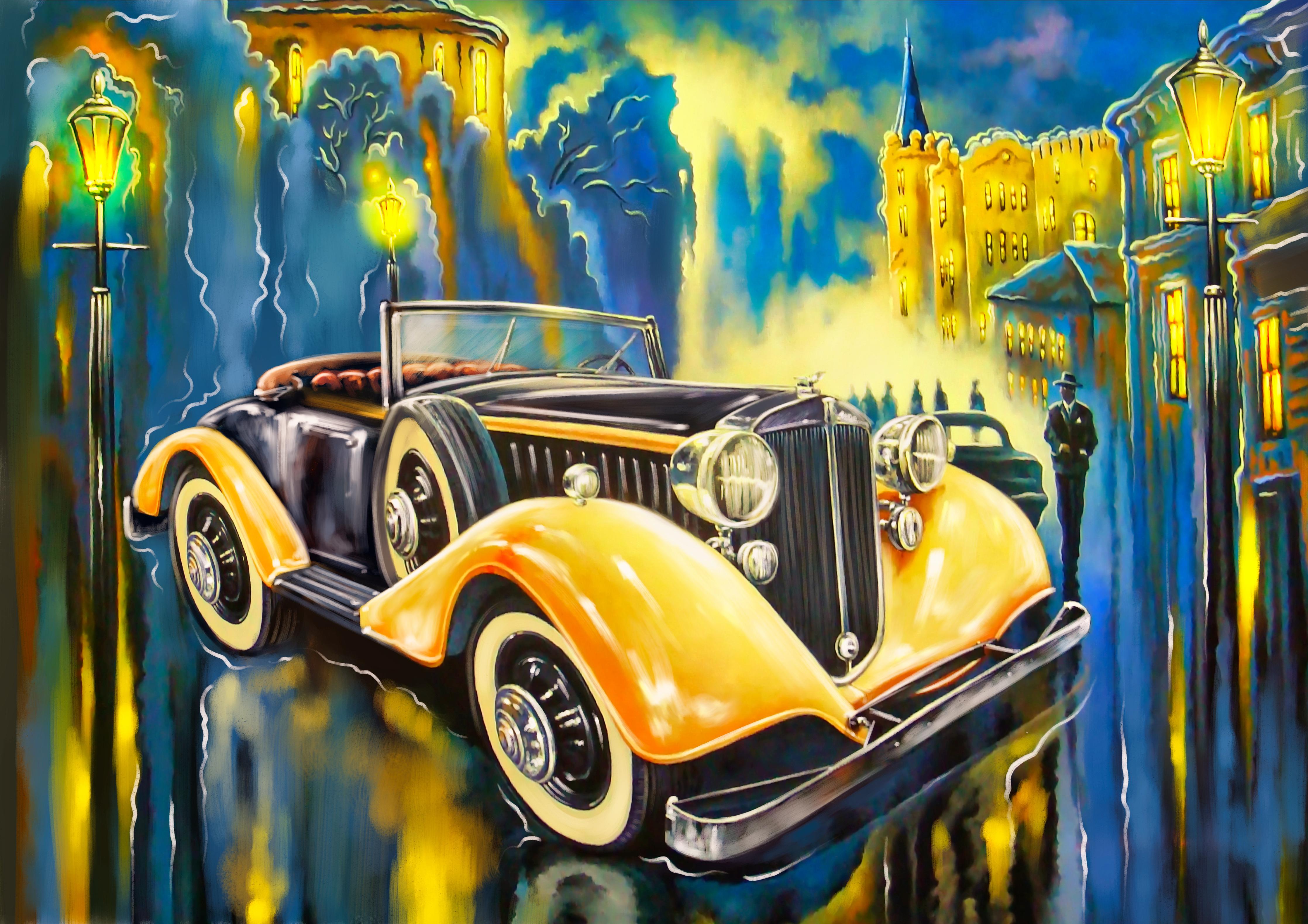 Spritzschutz-Buntes Oldtimer Gemälde Fine Art