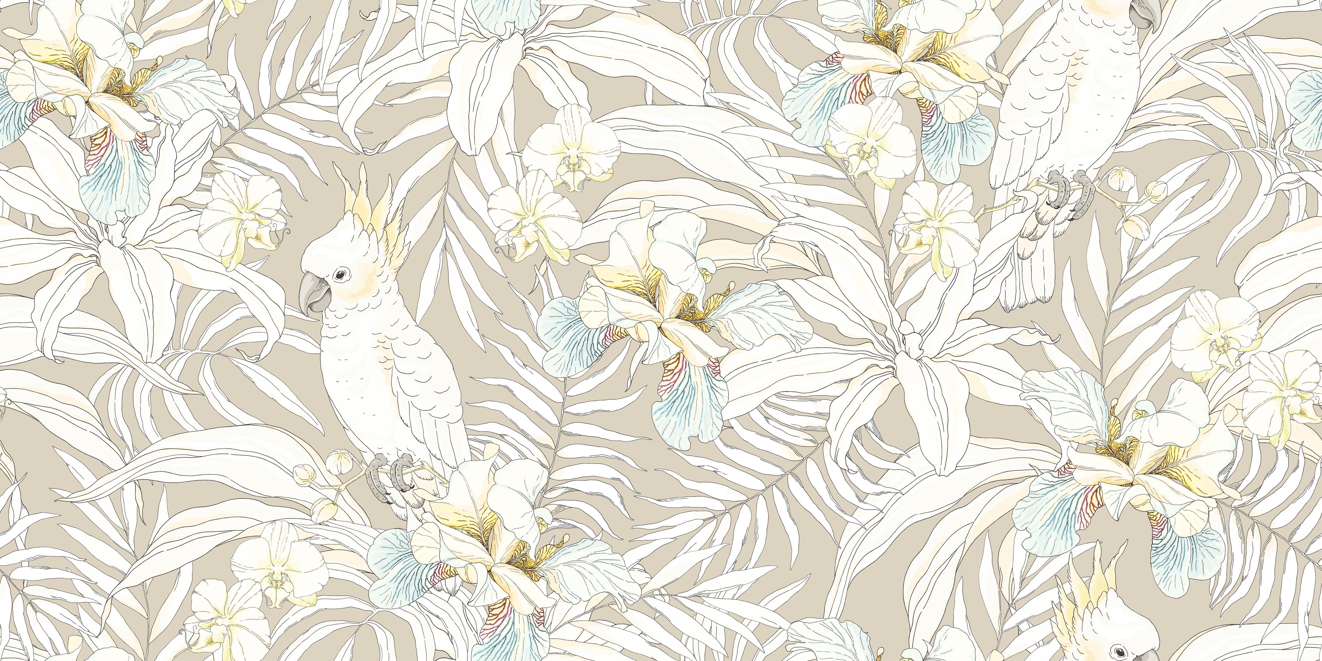 Spritzschutz-Elegante Kakadu-Blüten Illustration in Grautönen