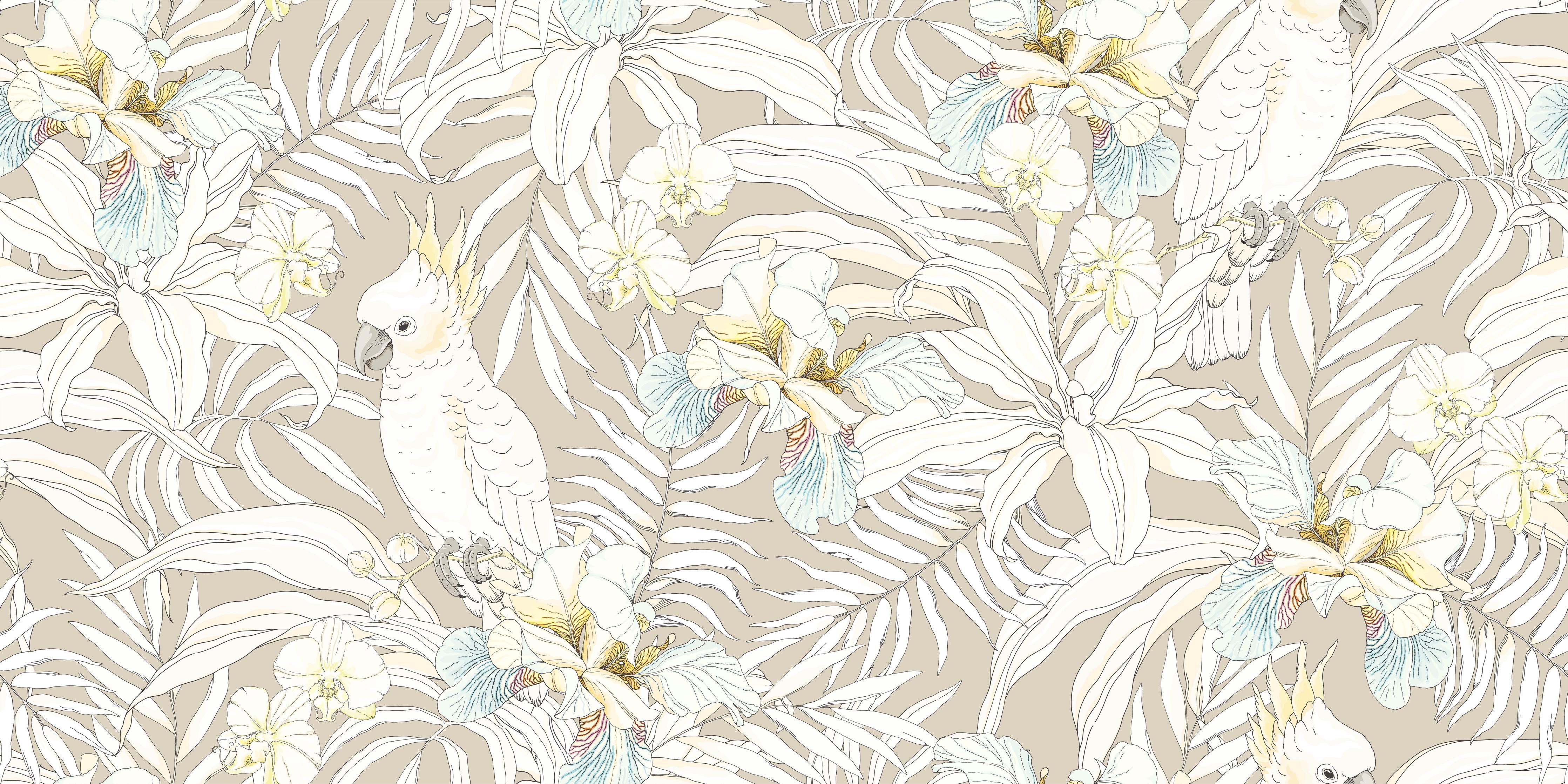 Spritzschutz-Elegantes Kakadu-Blumenmuster in Pastellfarben