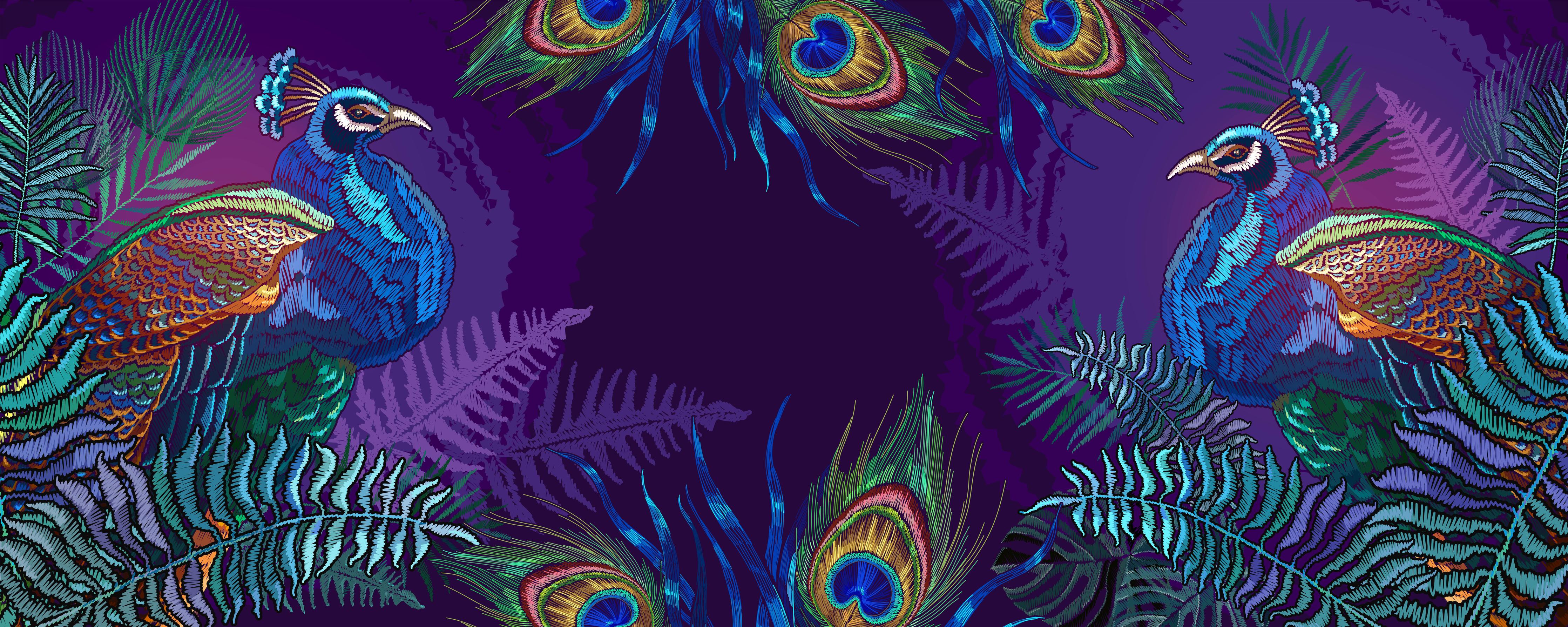 Spritzschutz-Exotische Pfauen und Palmen Stickerei Kunst