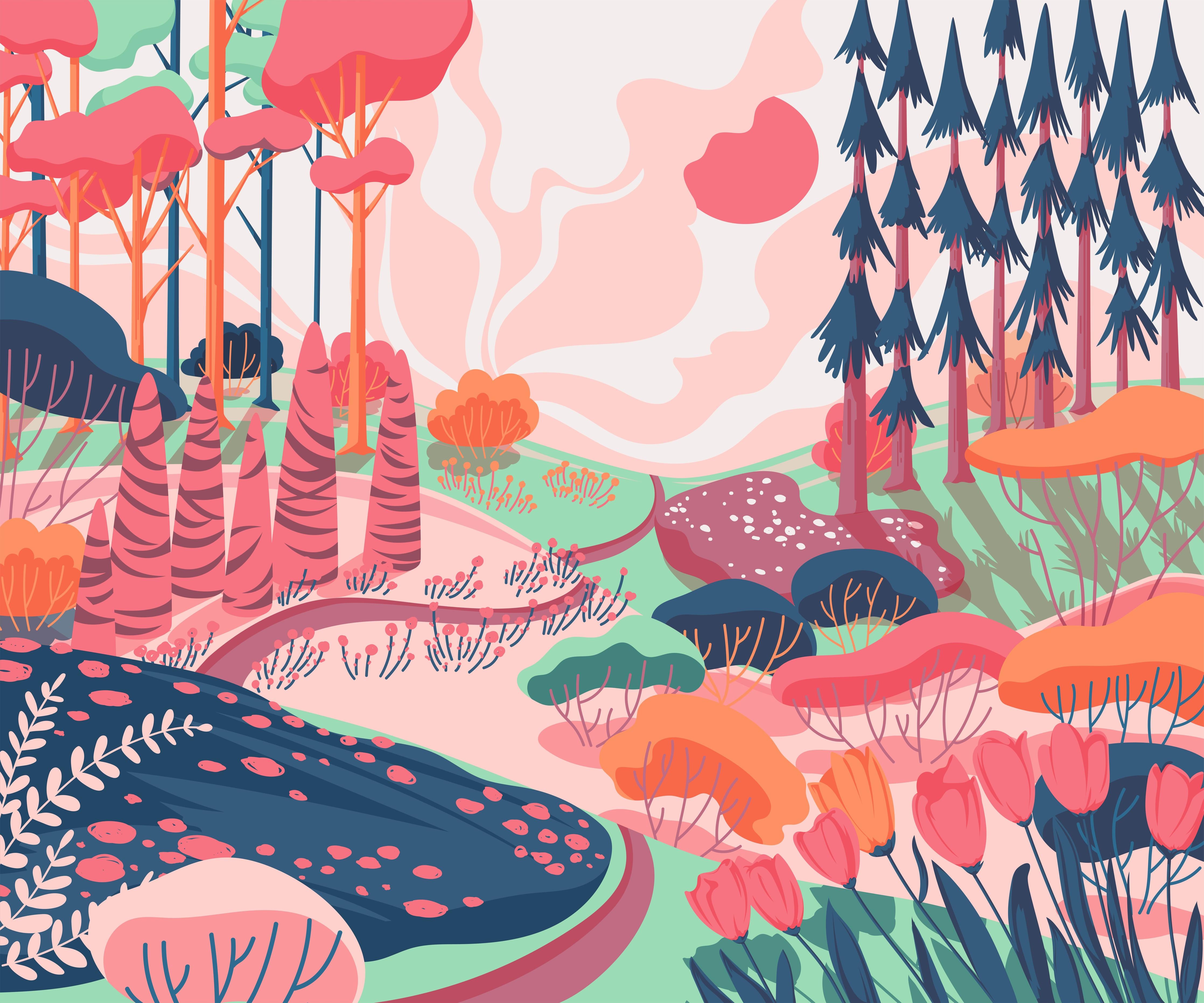 Spritzschutz-Farbenfrohe Illustration einer Waldlandschaft