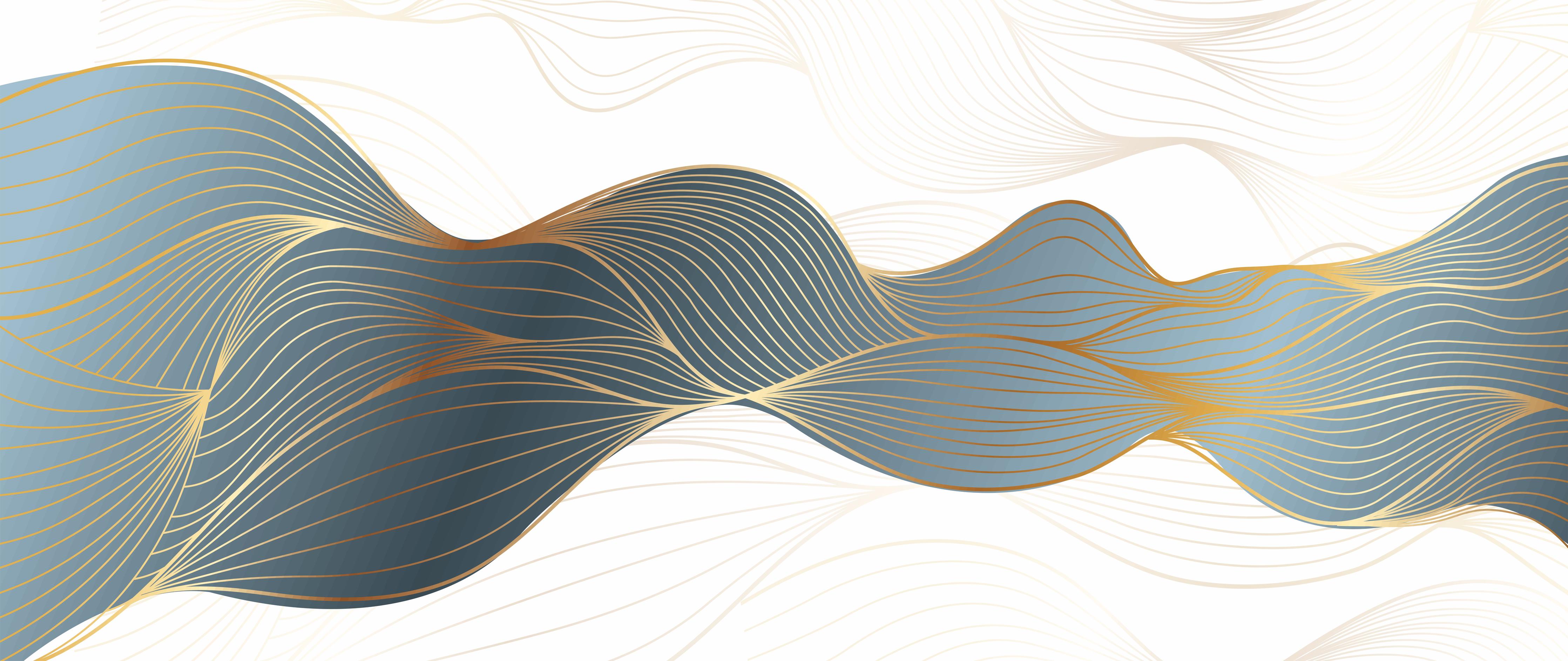 Spritzschutz-Gold-Blaue Abstrakte Wellendynamik Kunst