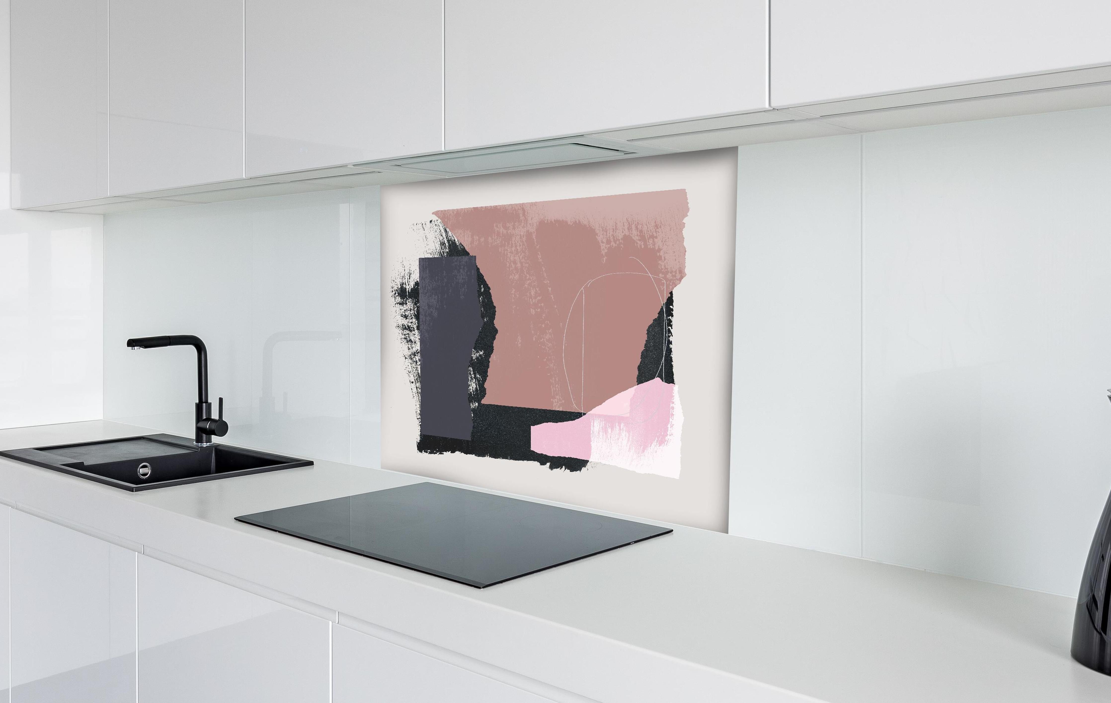 Spritzschutz - Island Wasserfall bei Sonnenuntergang hinter einem Cerankochfeld zwischen Holz-Kochutensilien
