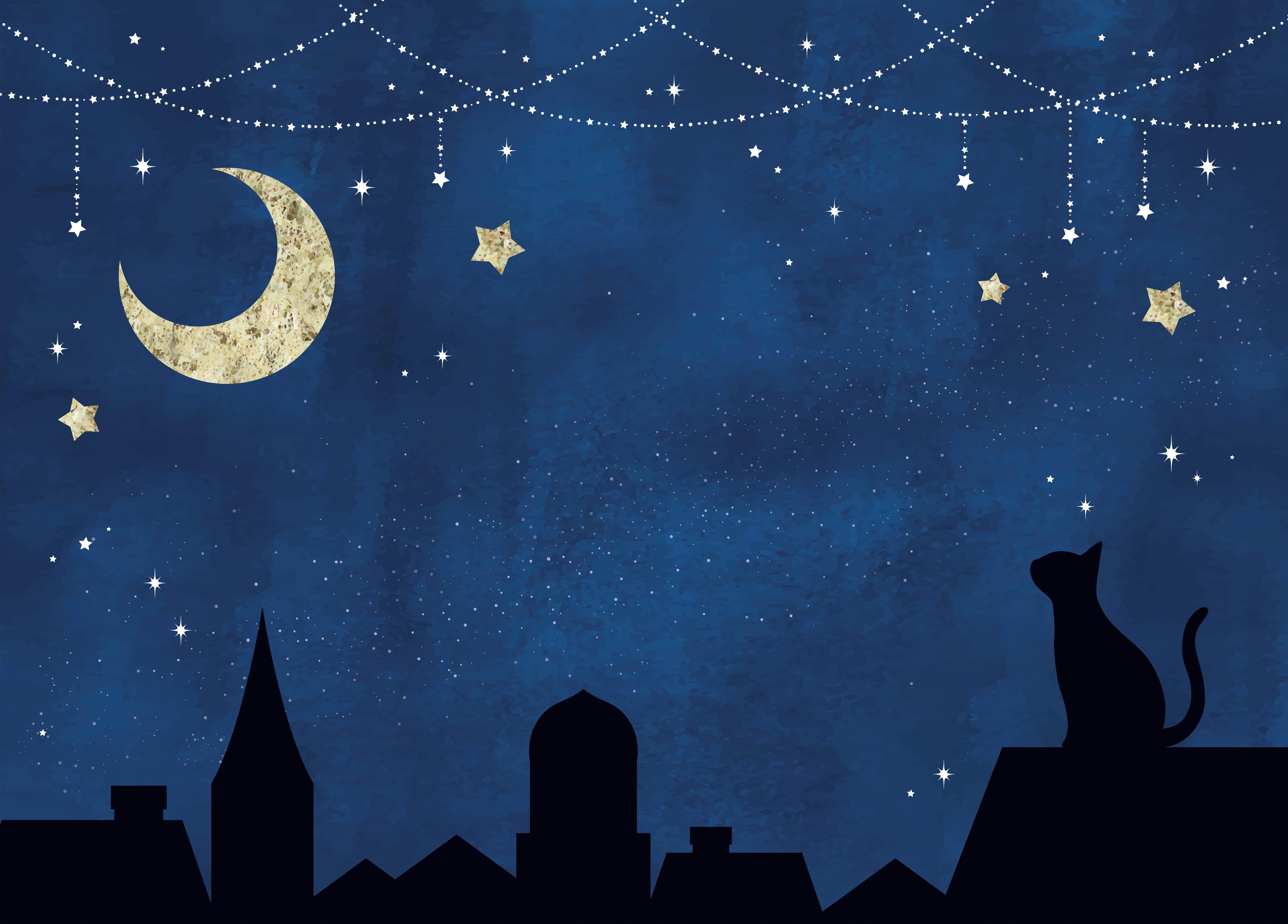 Spritzschutz-Katze Mond und Sterne Silhouettenbild