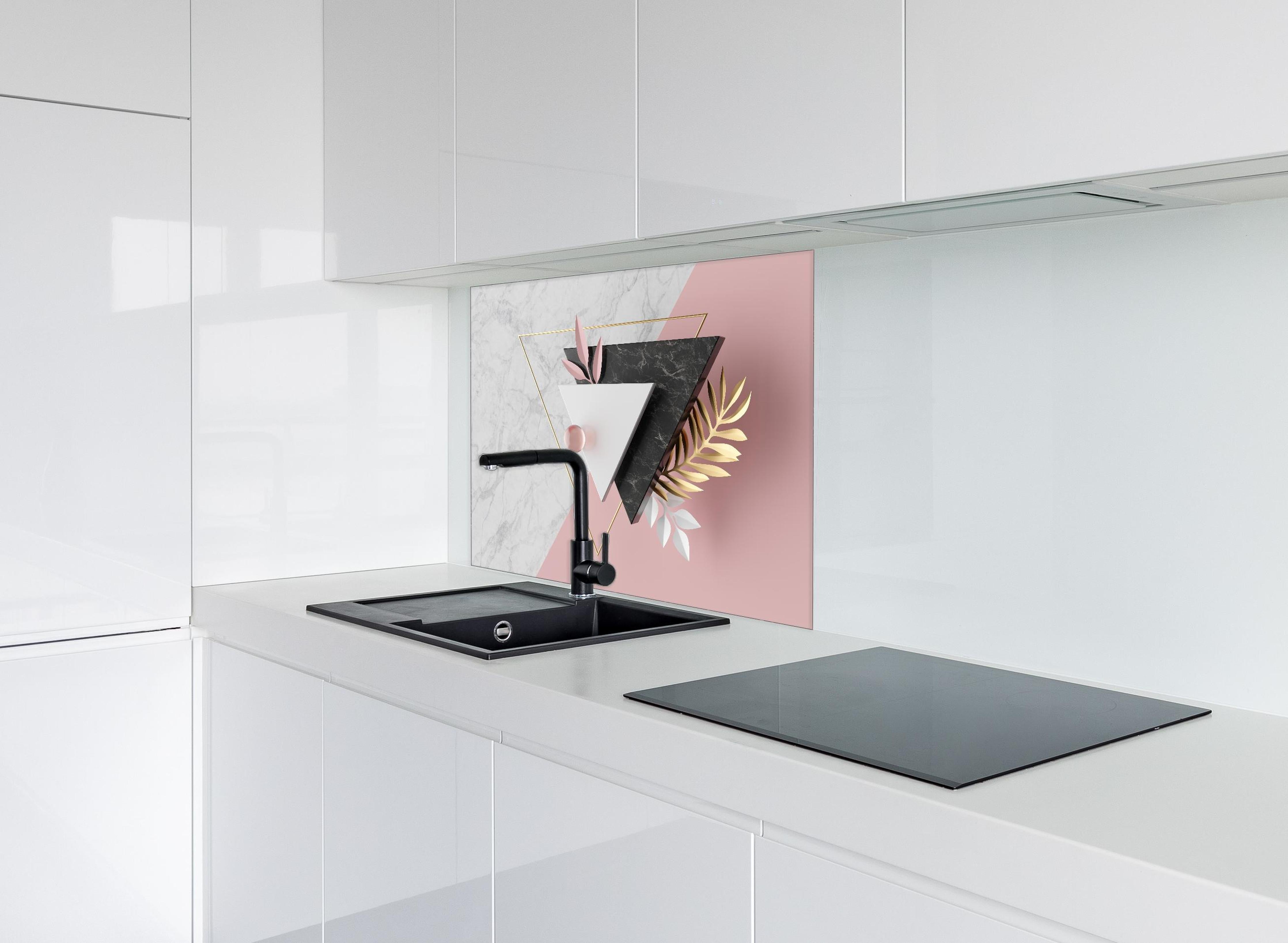 Spritzschutz - Moderne 3d-Struktur hinter einem Cerankochfeld zwischen Holz-Kochutensilien
