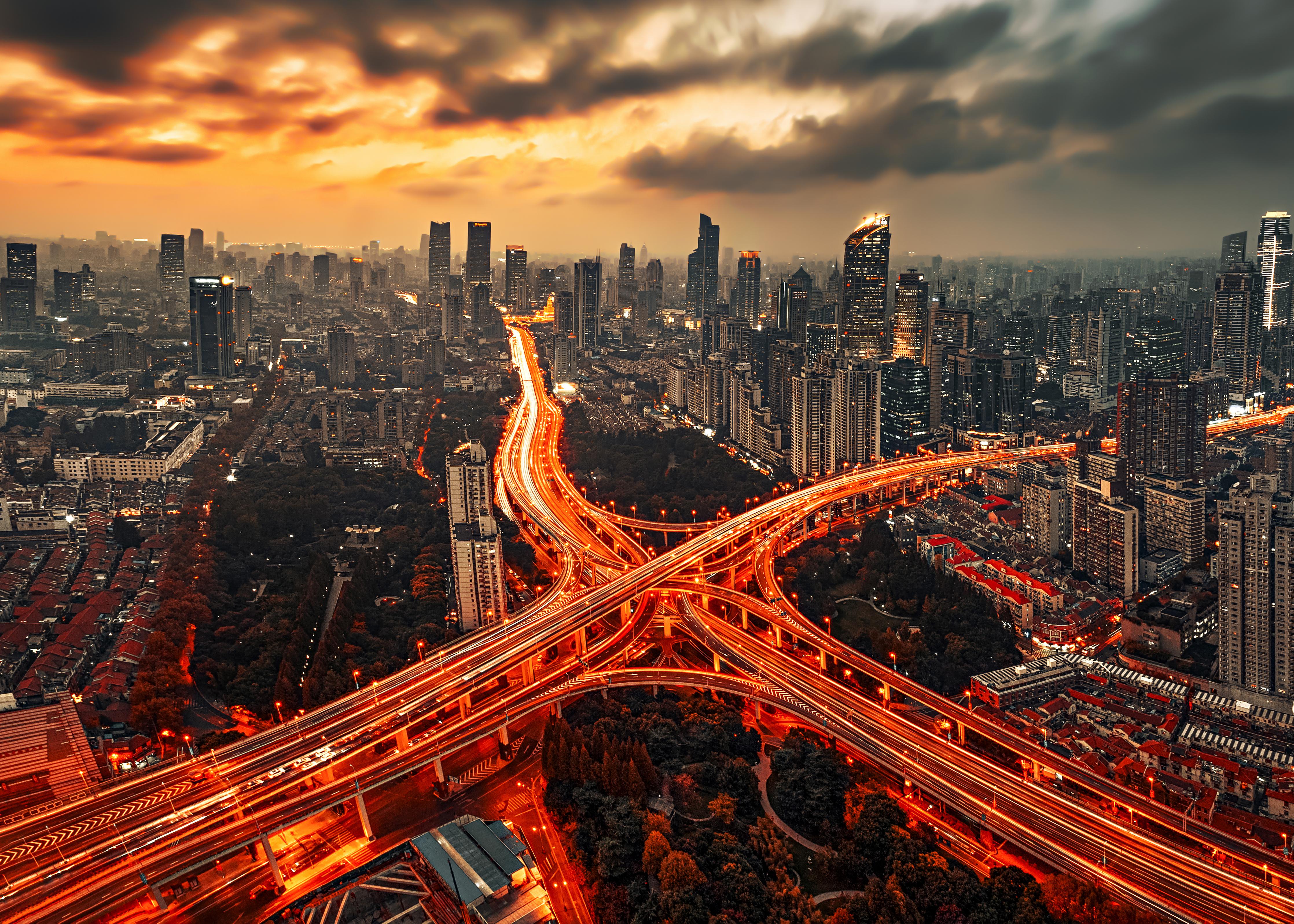 Spritzschutz-Nächtliches Stadtbild - Shanghai, China