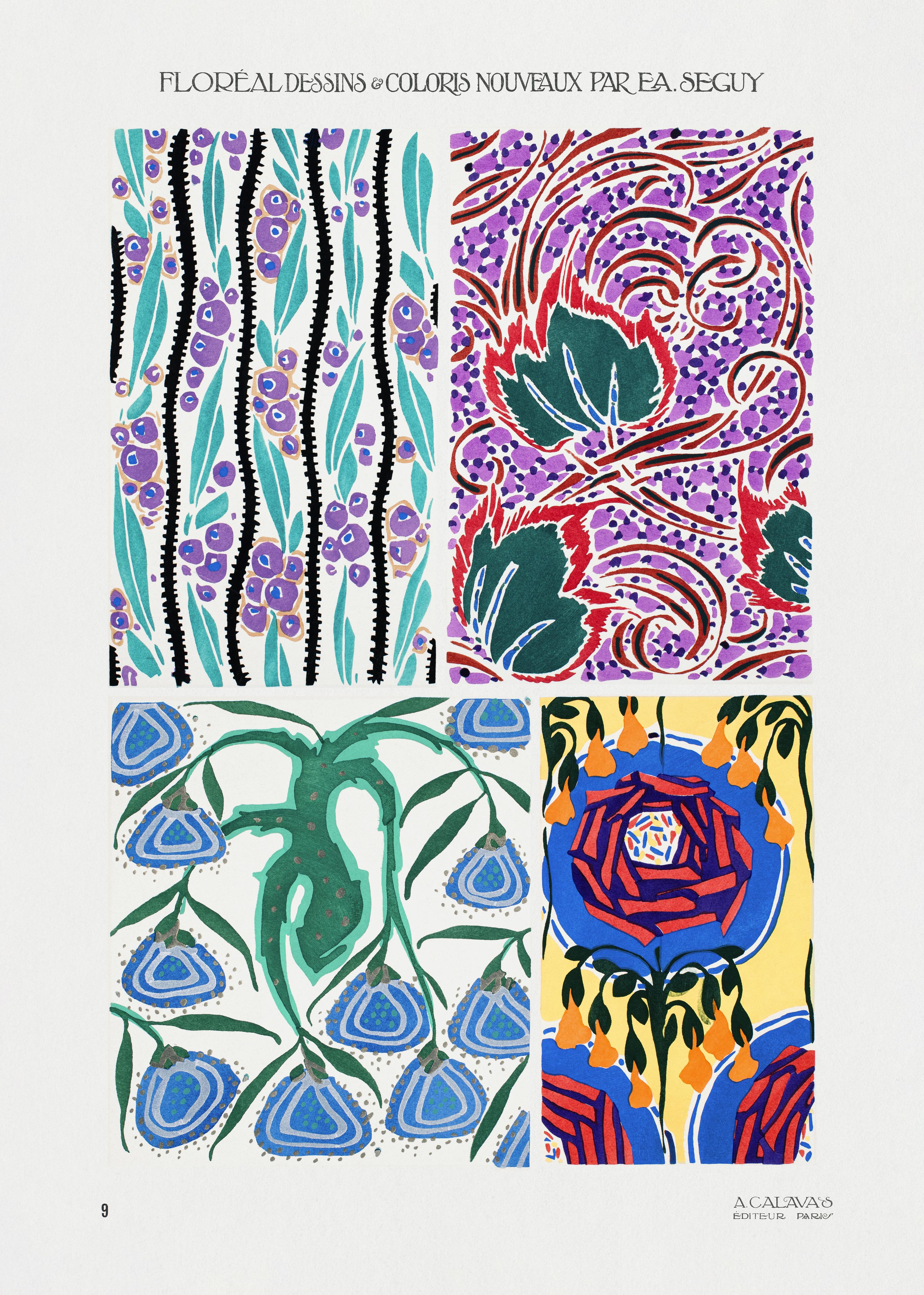 Spritzschutz-Retro Floral Kunstposter von Meister Seguy