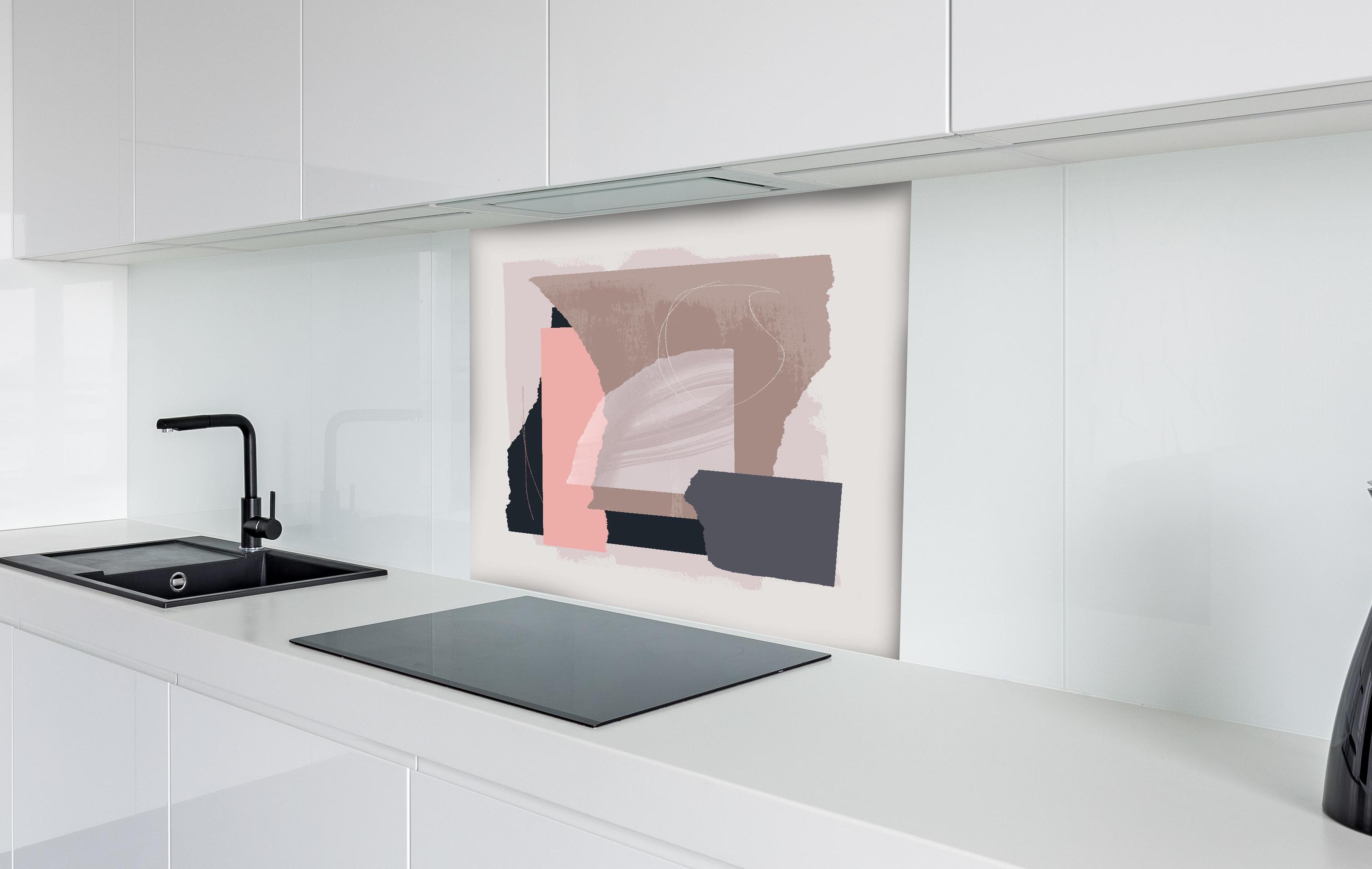 Spritzschutz - Savannen-Landschaft mit einsamem Baum hinter einem Cerankochfeld zwischen Holz-Kochutensilien
