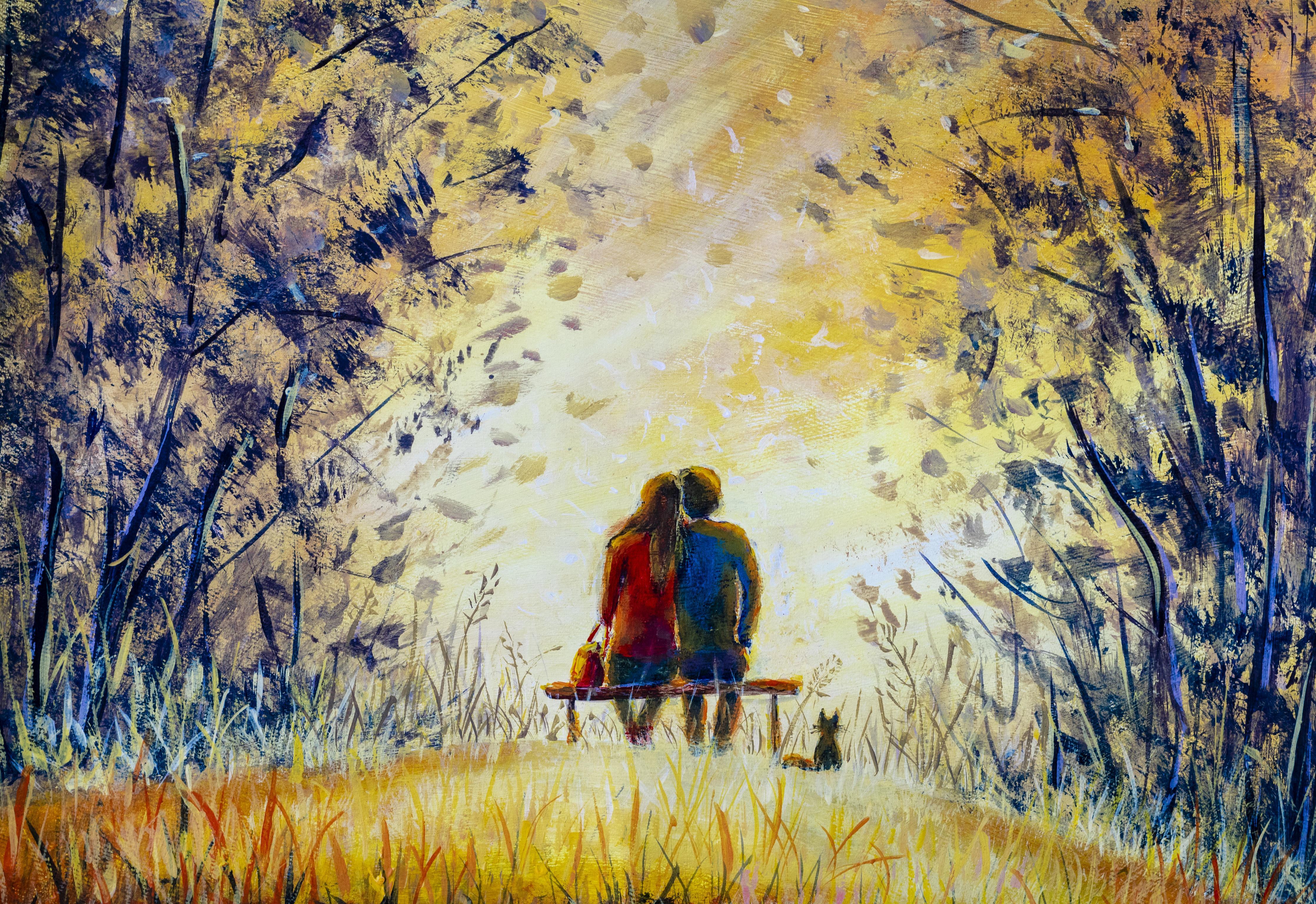 Spritzschutz-Ölgemälde Romantisches Paar in der Natur