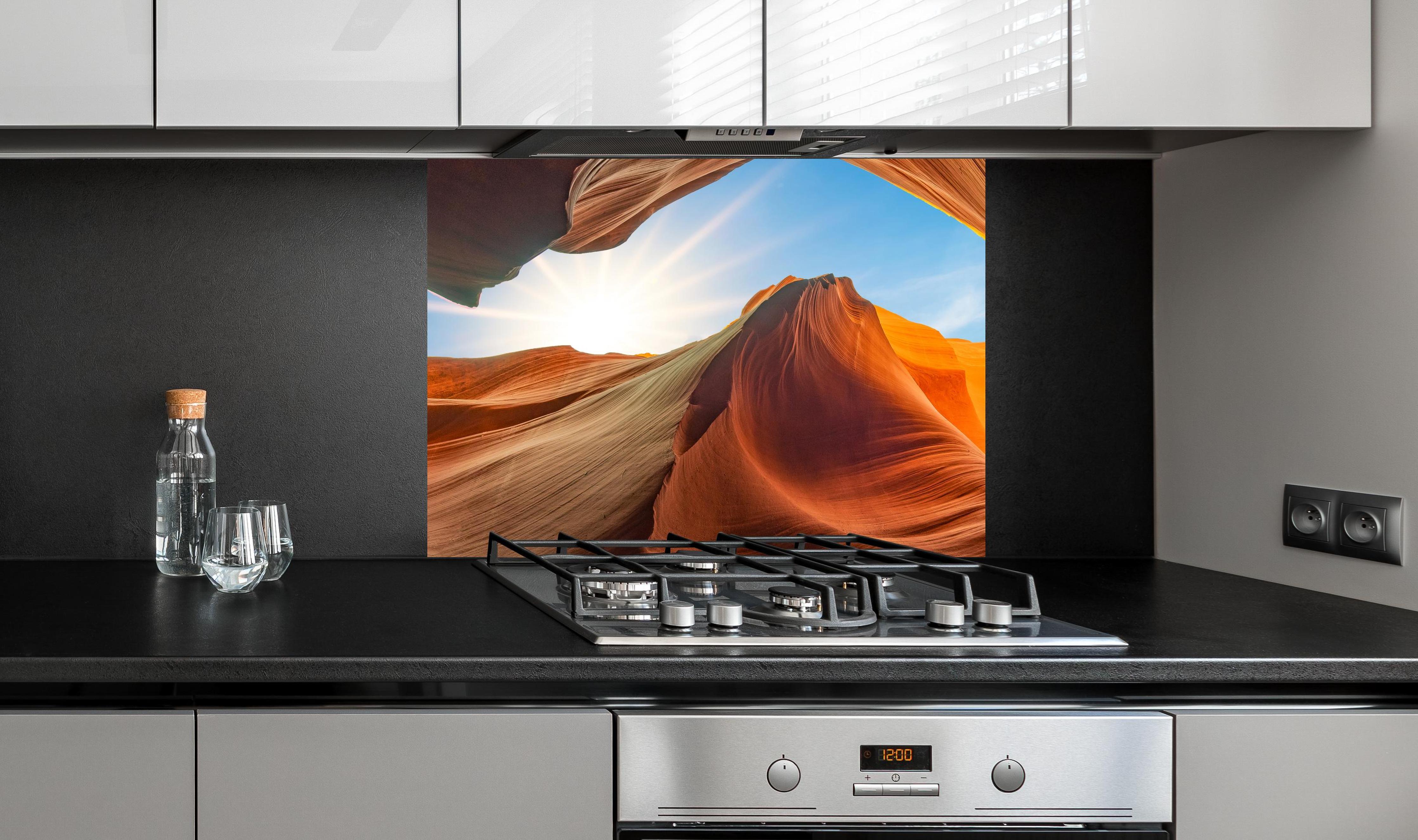 Spritzschutz - Spektakuläre Schlucht in Arizona an edler Anthrazit-Wand hinter silbernem Gasherd