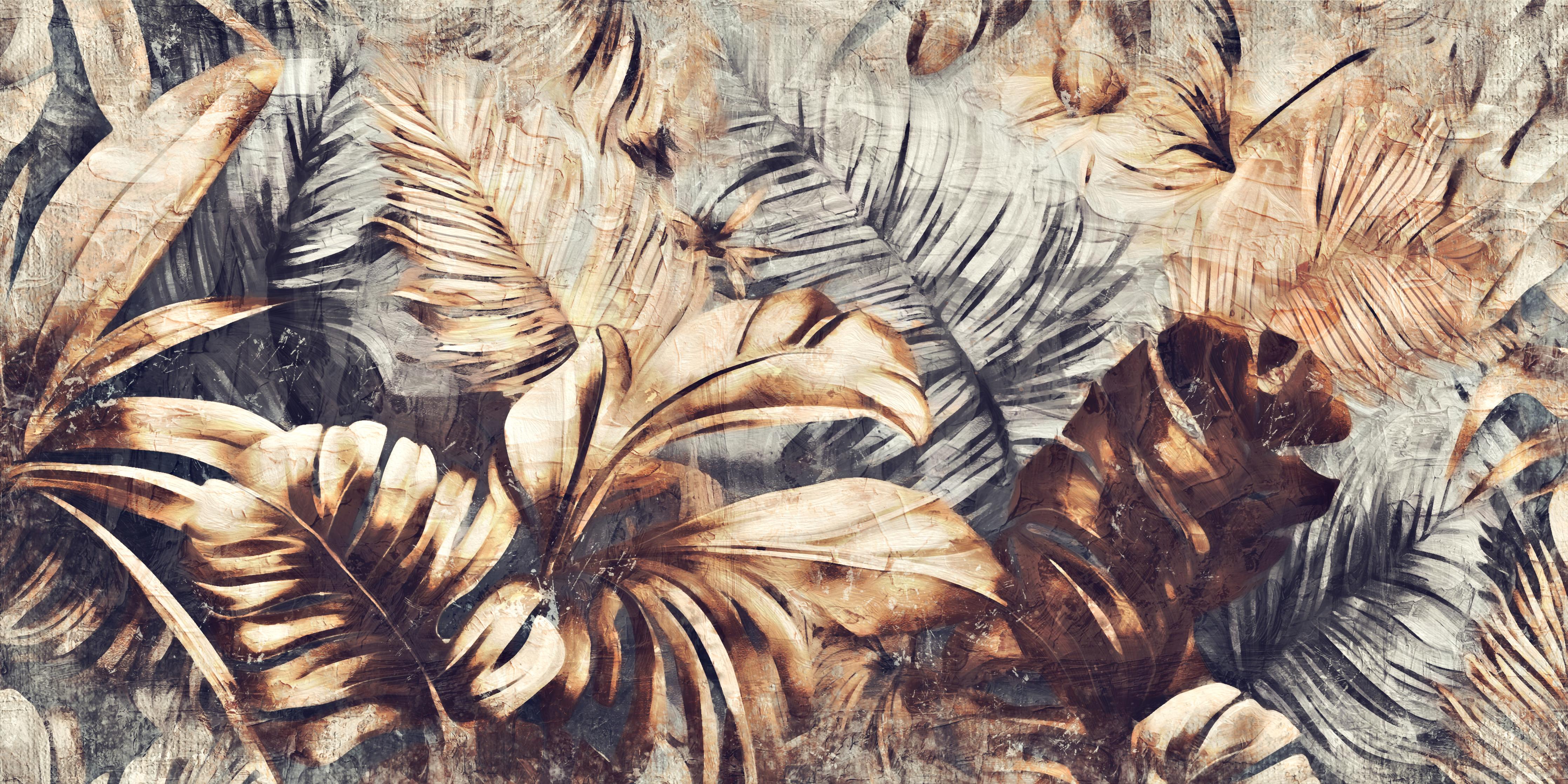 Spritzschutz-Tropische Palmenblätter in Gelb-Braun