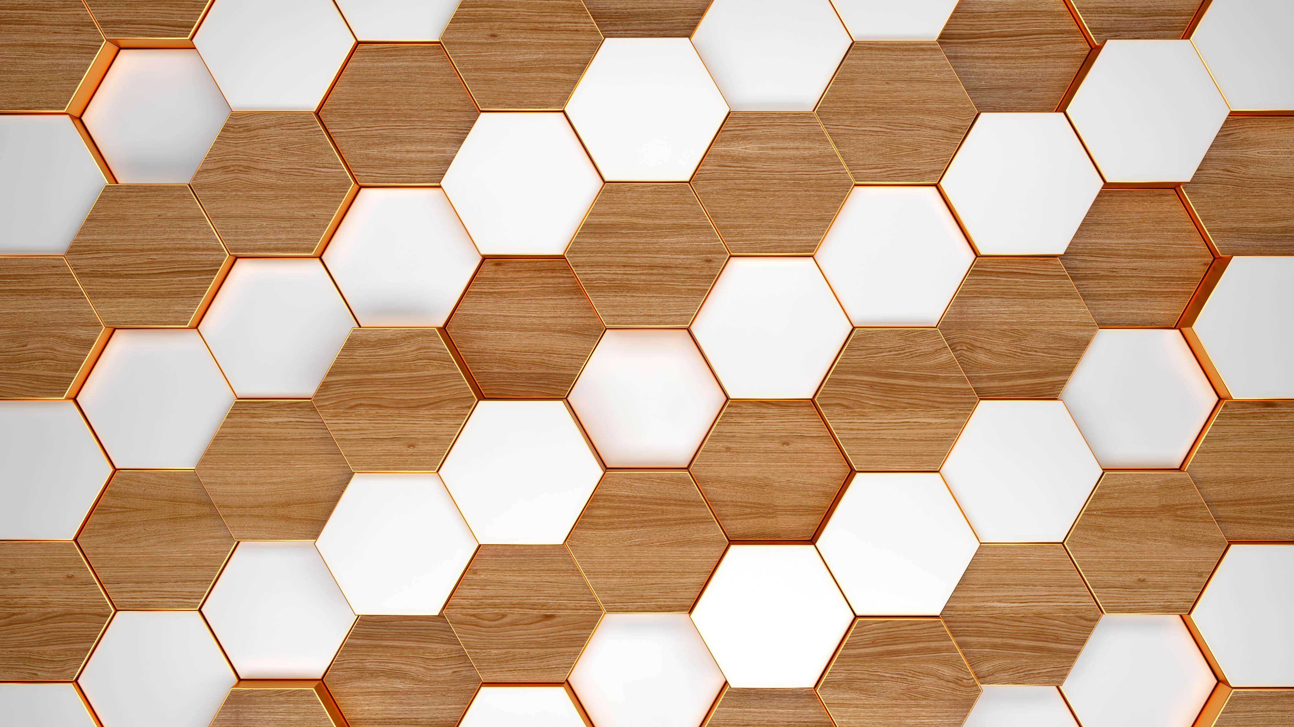 Spritzschutz-Weißes Hexagon Muster mit Holztextur