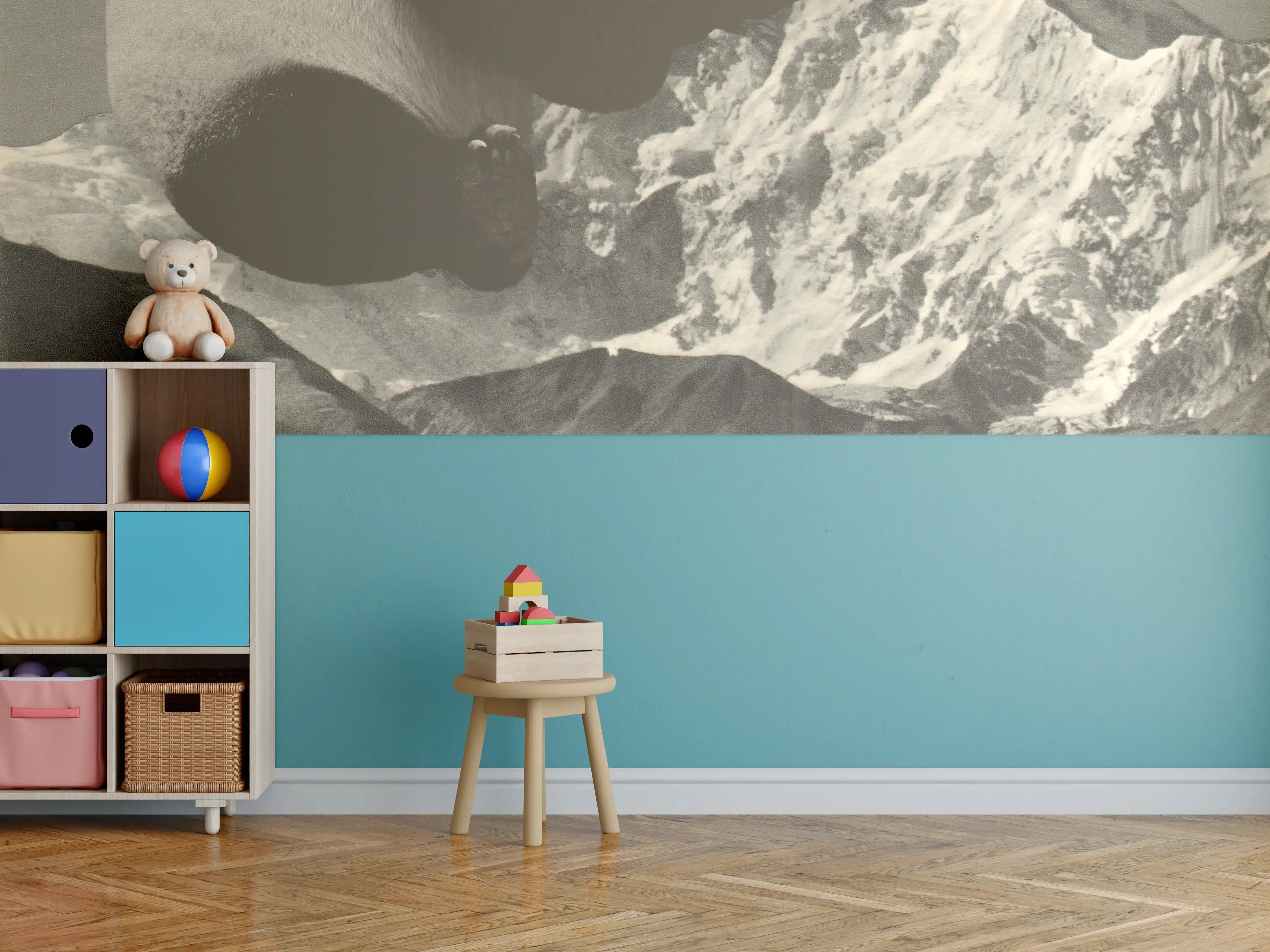 Kinderzimmer Wandgestaltung - Panda Berglandschaft S/W