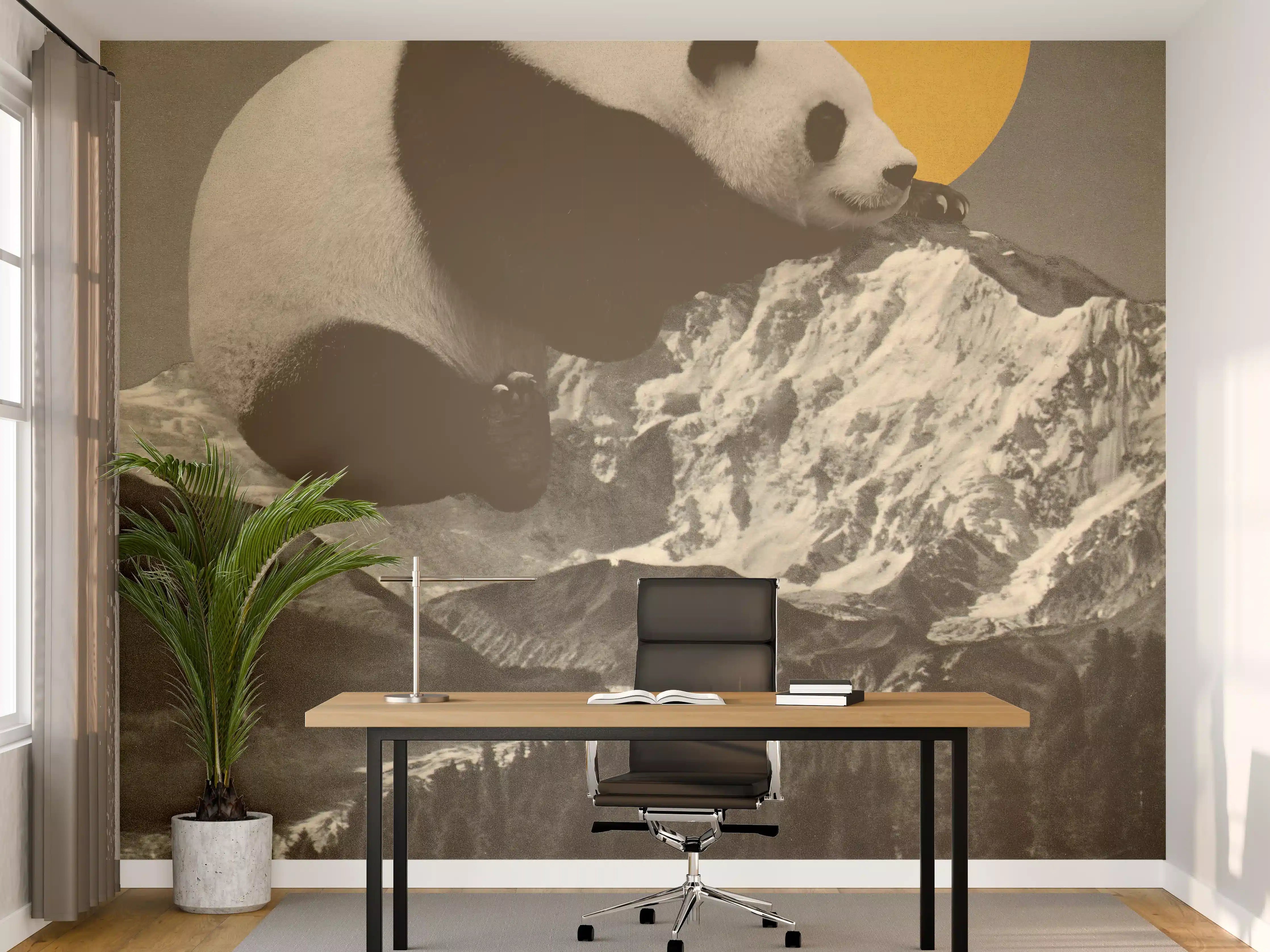 Büro Wandgestaltung - Panda Berglandschaft S/W
