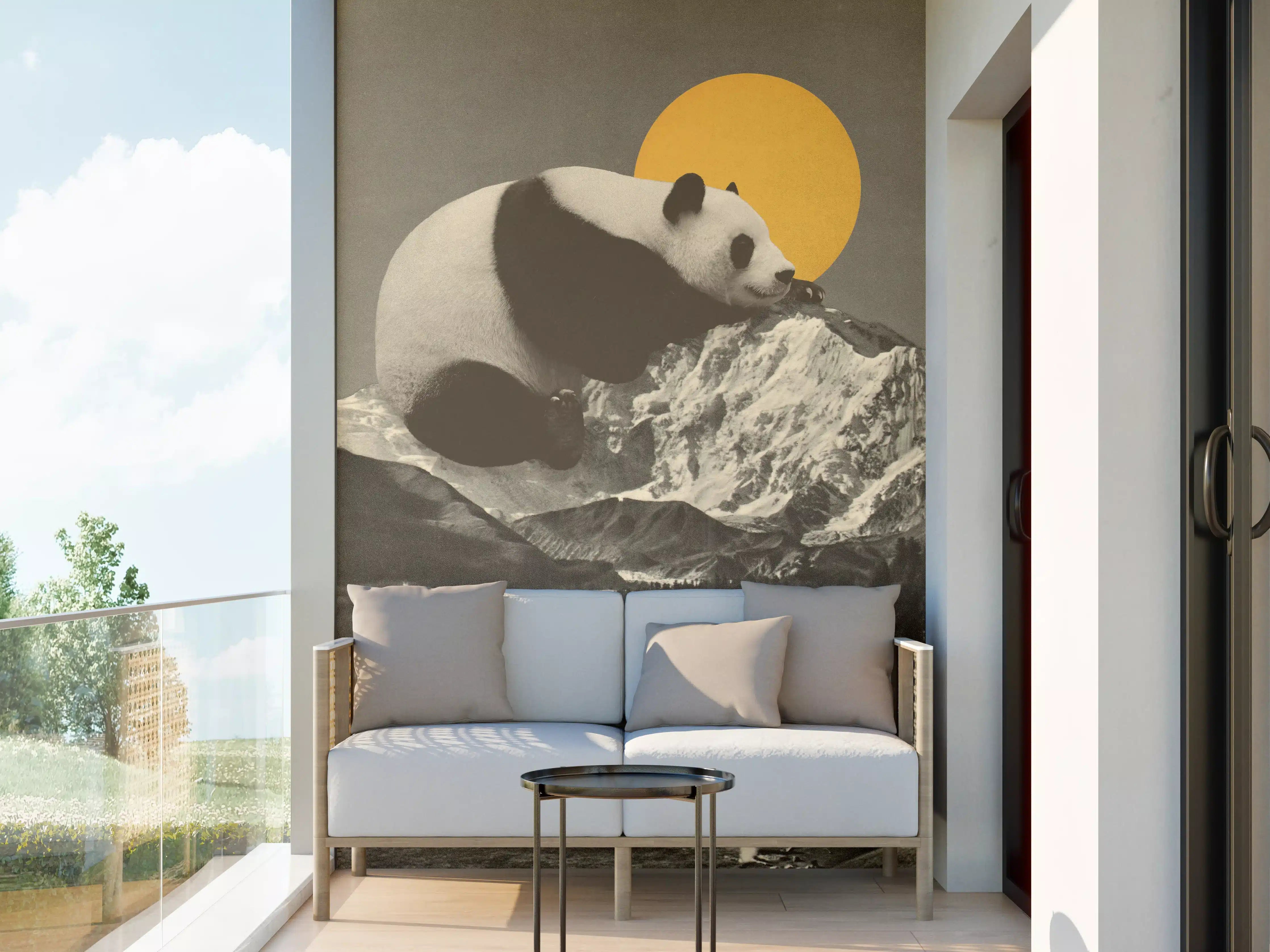 Wandverkleidung außen - Panda Berglandschaft S/W