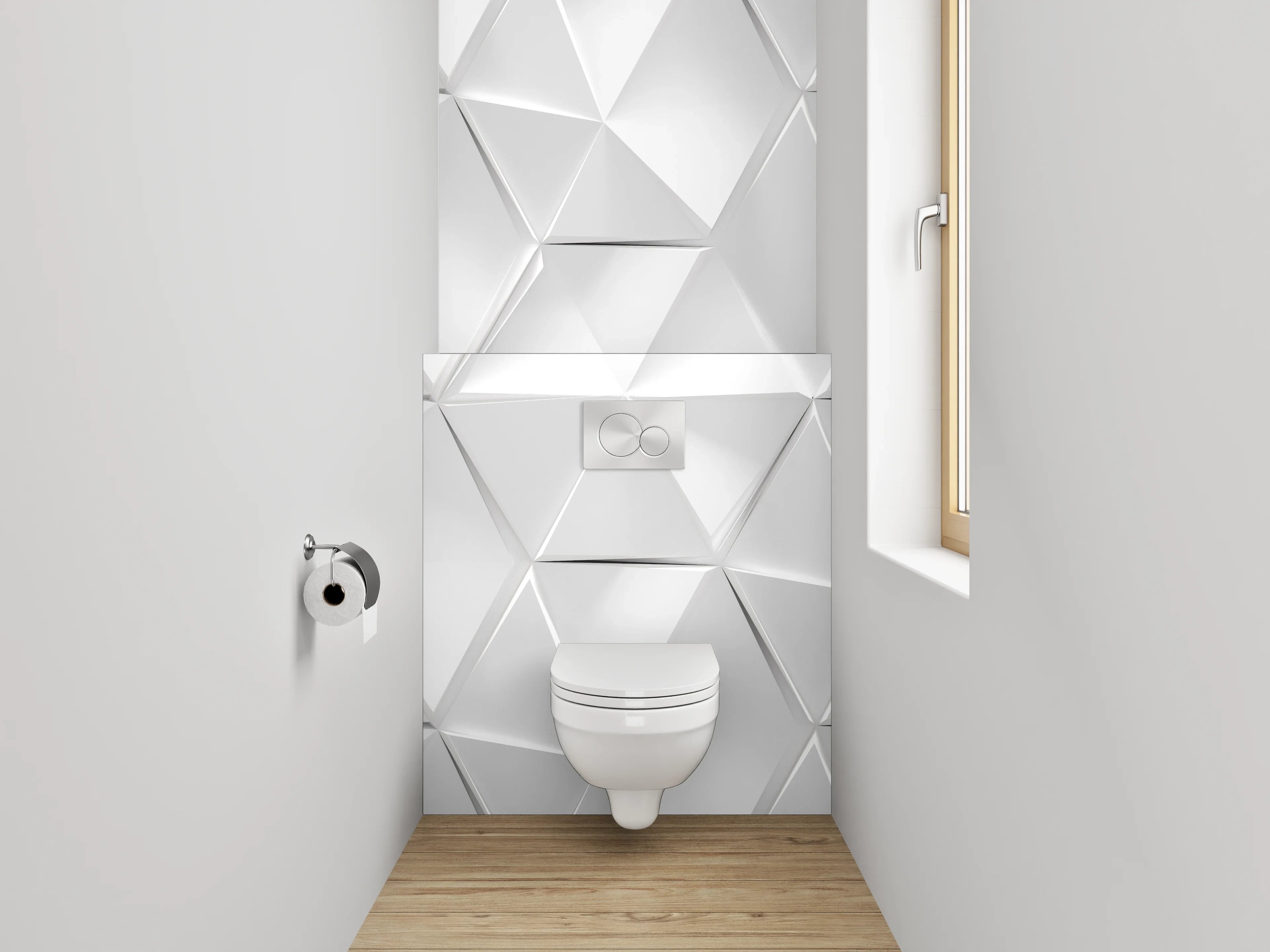 WC-Rückwand - 3D Geometrisches Muster in Weiß-Grau