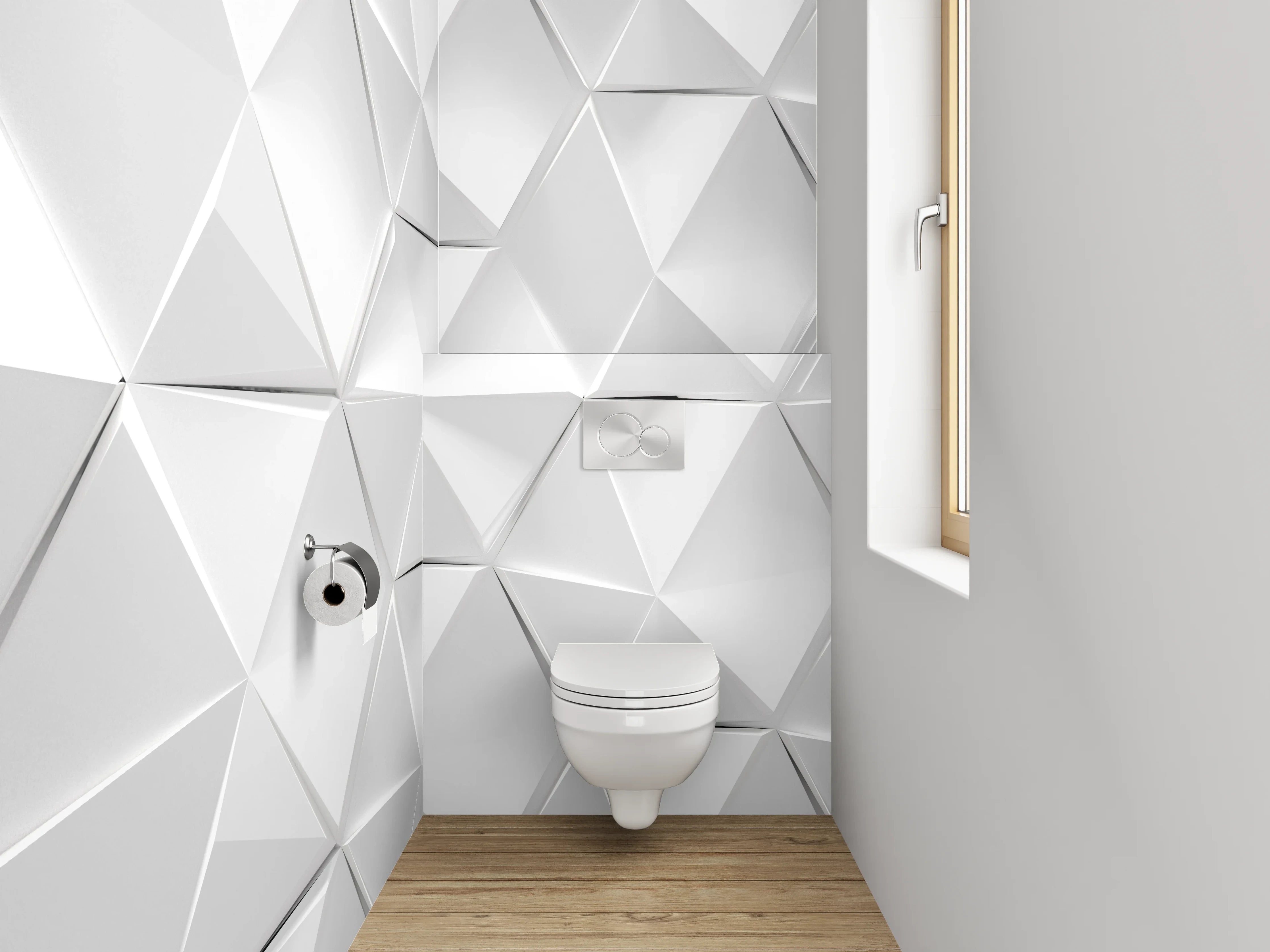 WC-Rückwand - 3D Geometrisches Muster in Weiß-Grau