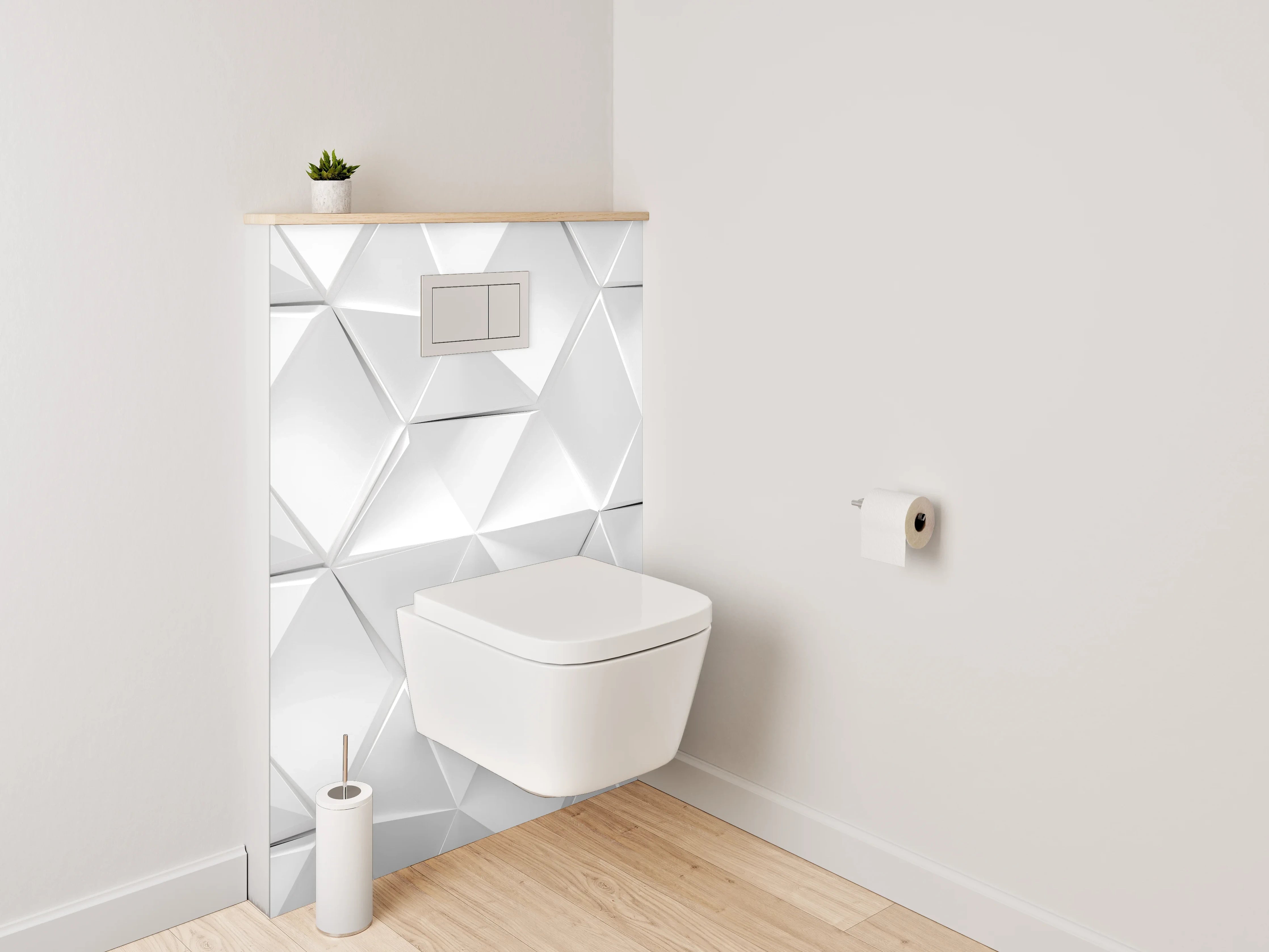 WC-Rückwand - 3D Geometrisches Muster in Weiß-Grau