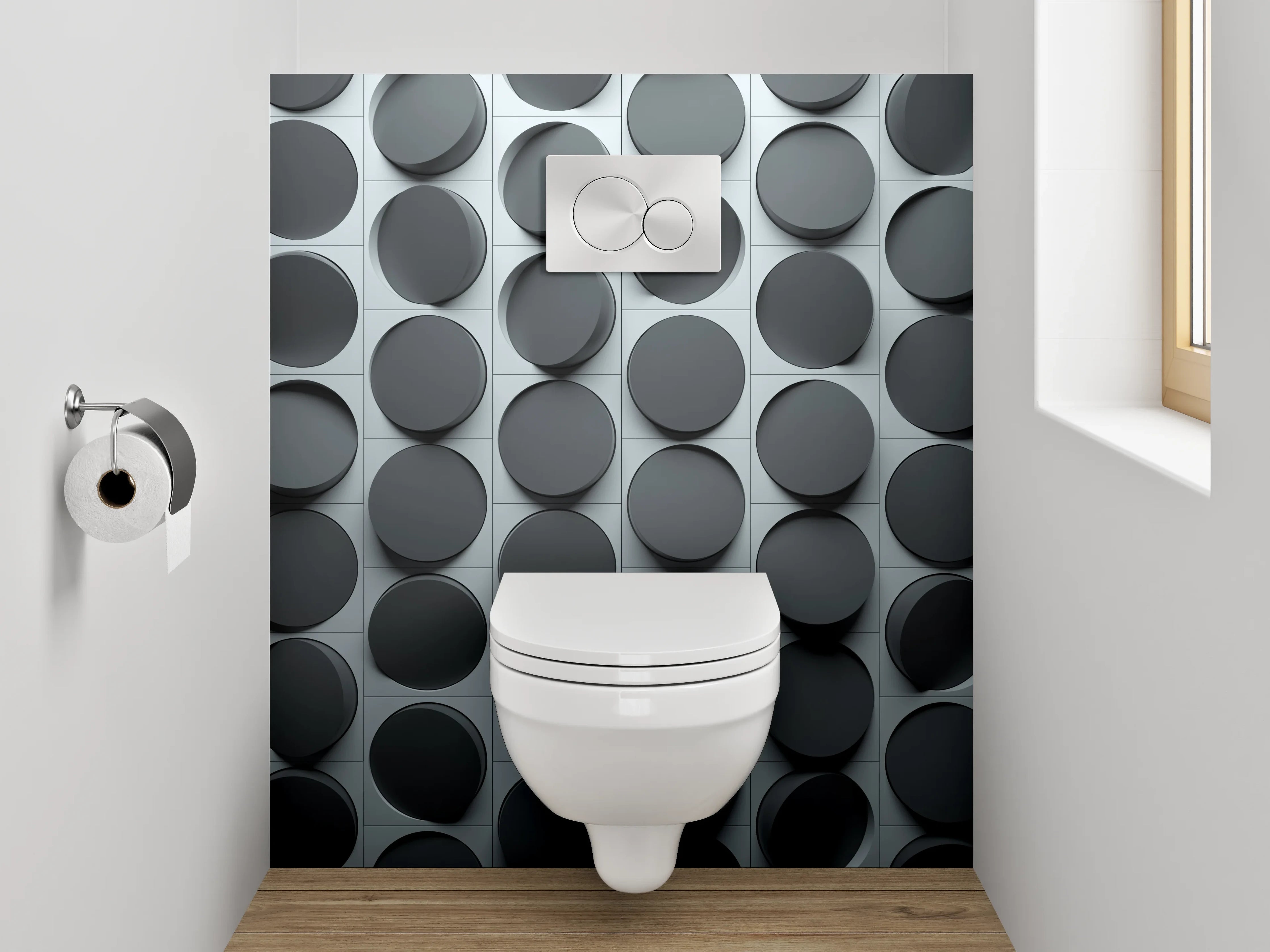 WC-Rückwand - 3D-Kreise Muster in Grau