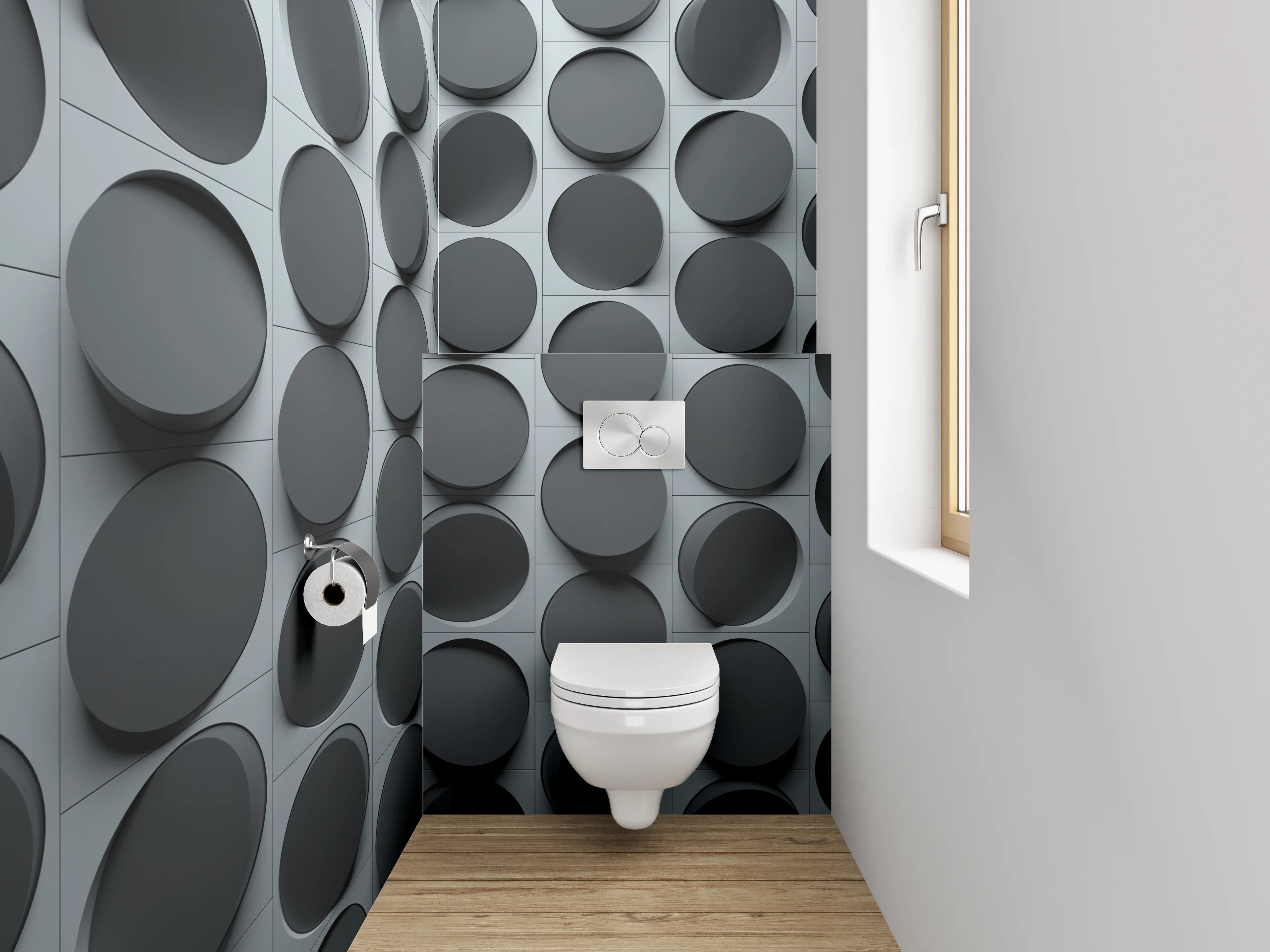 WC-Rückwand - 3D-Kreise Muster in Grau