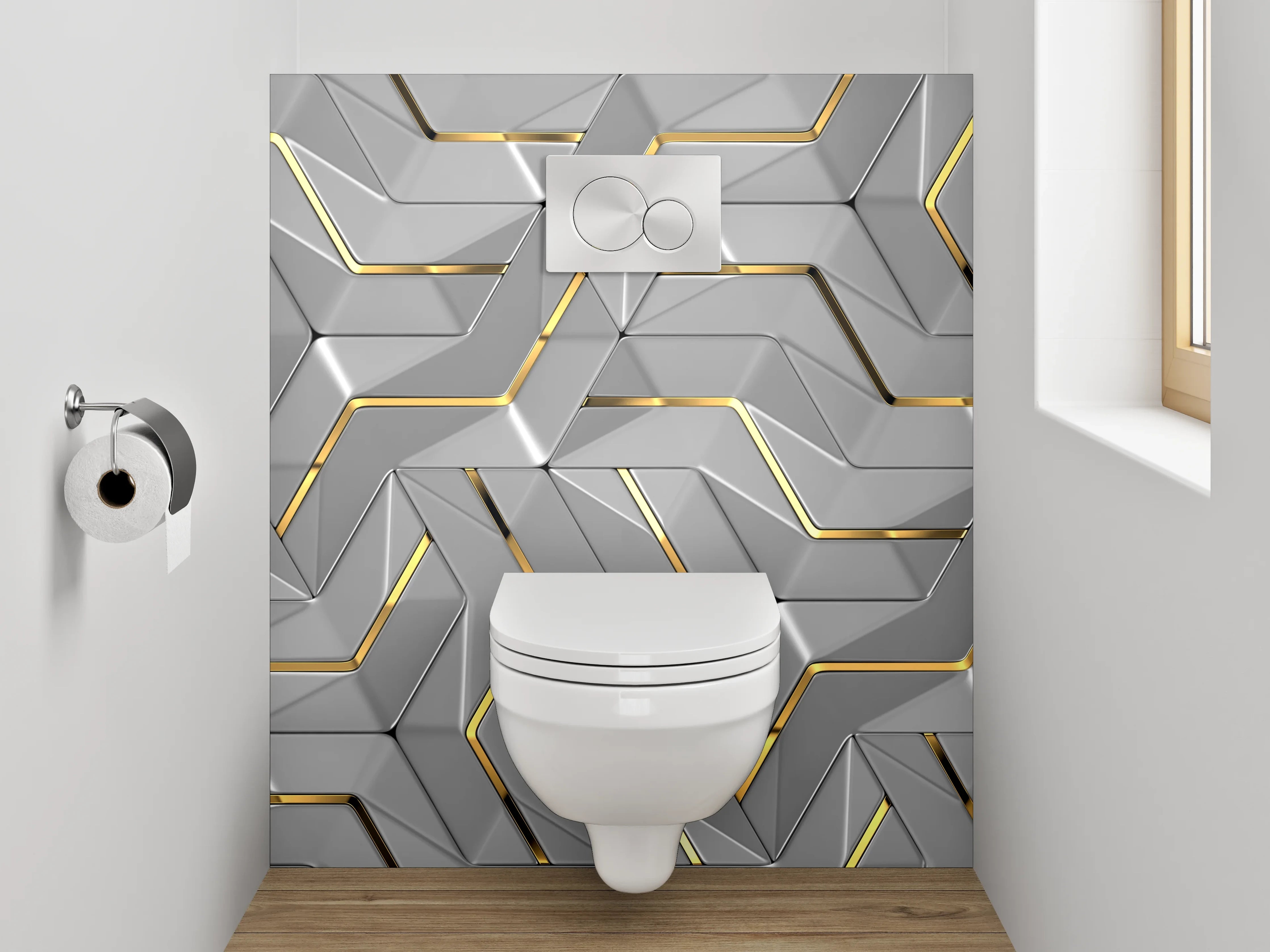 WC-Rückwand - 3D Metallic Muster mit Goldakzent