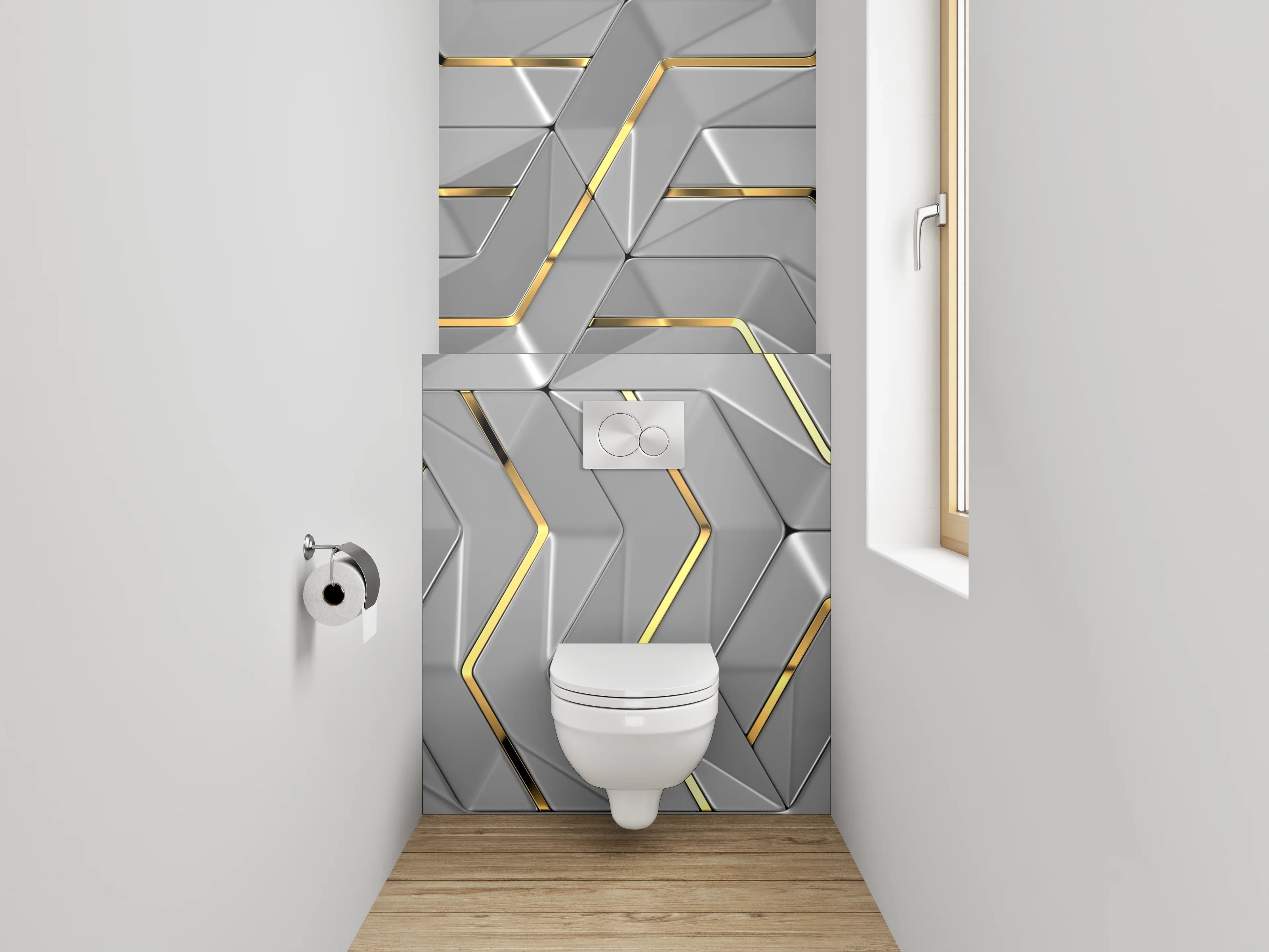 WC-Rückwand - 3D Metallic Muster mit Goldakzent