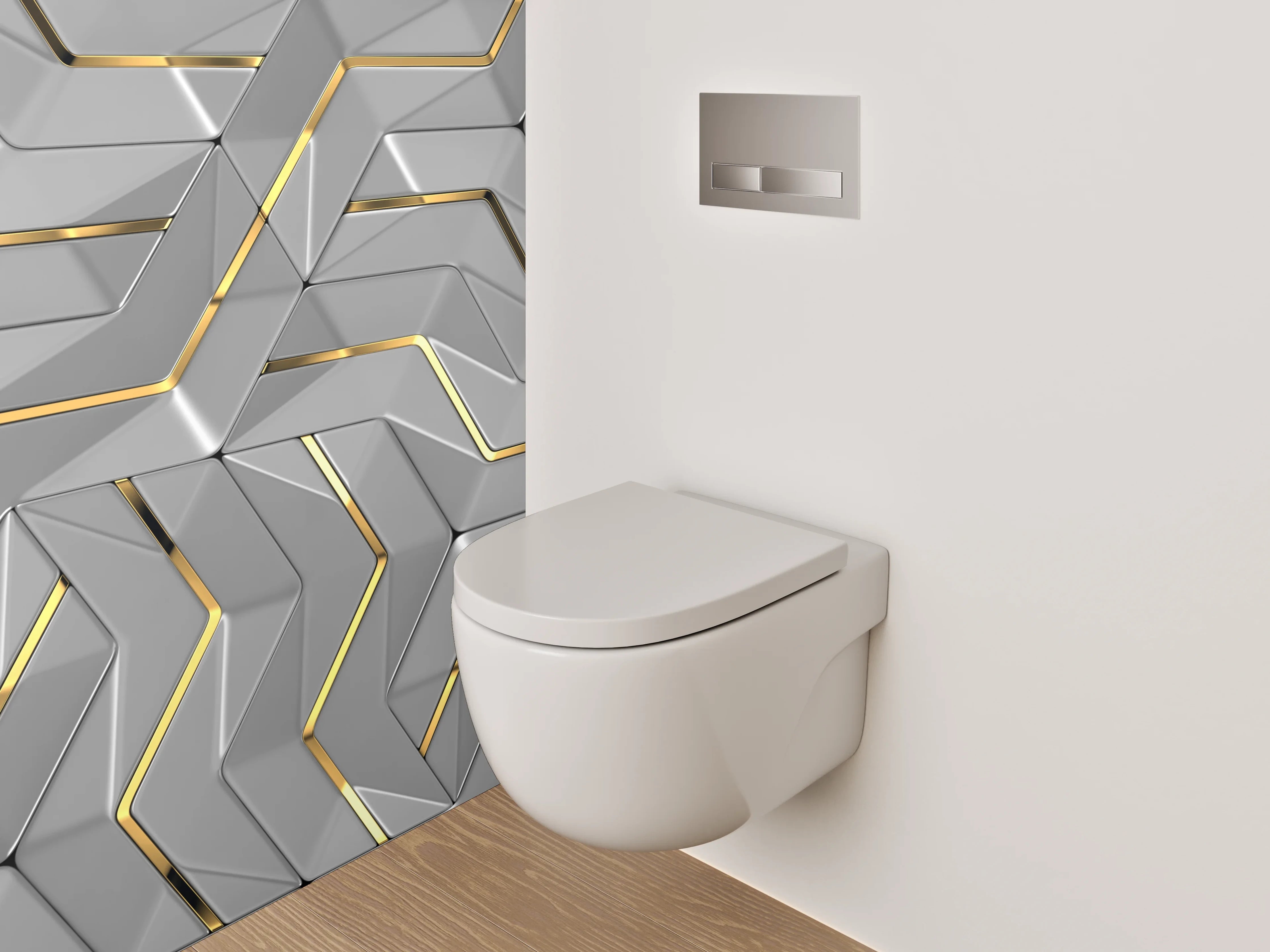 WC-Rückwand - 3D Metallic Muster mit Goldakzent
