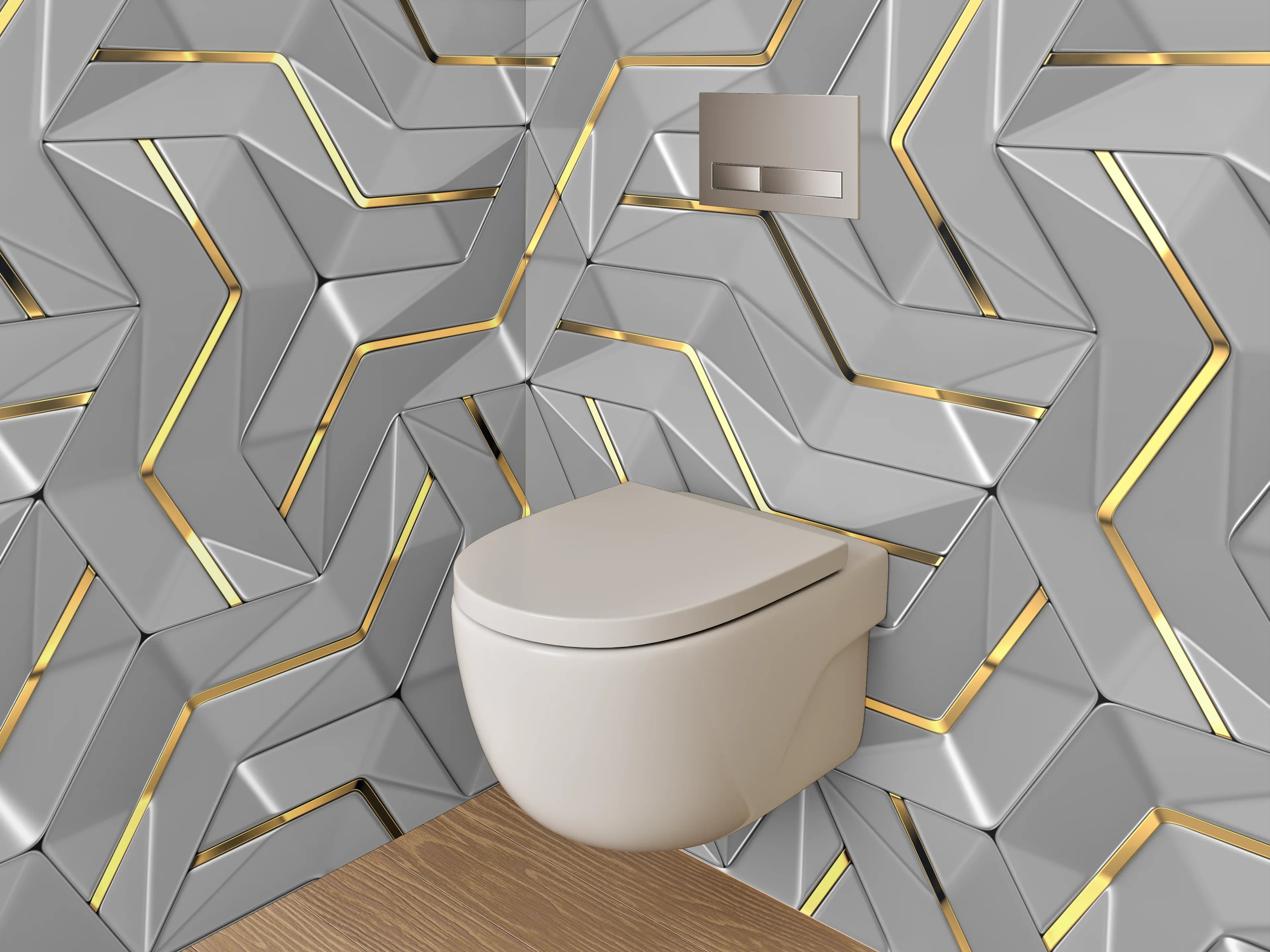 WC-Rückwand - 3D Metallic Muster mit Goldakzent