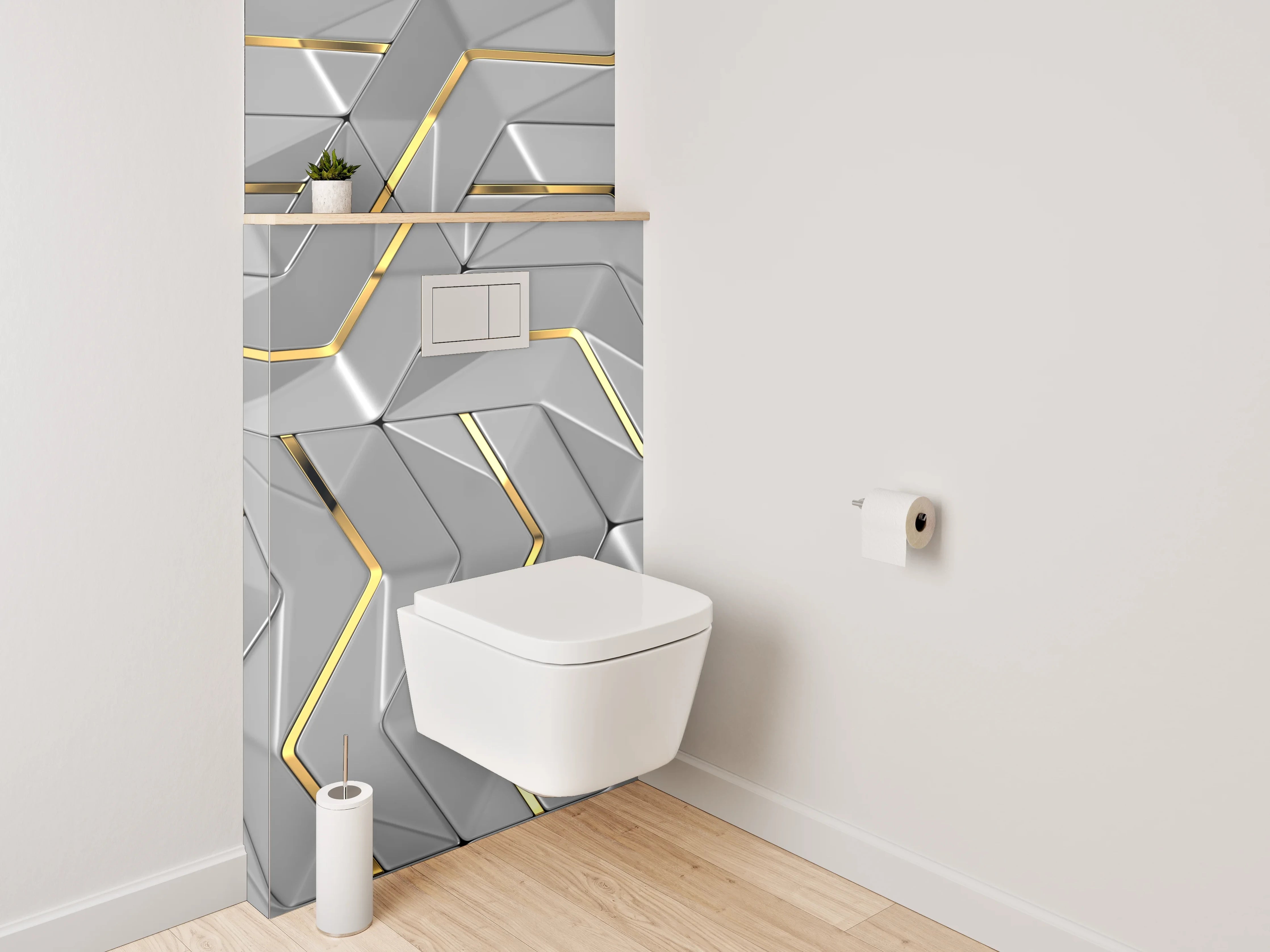WC-Rückwand - 3D Metallic Muster mit Goldakzent