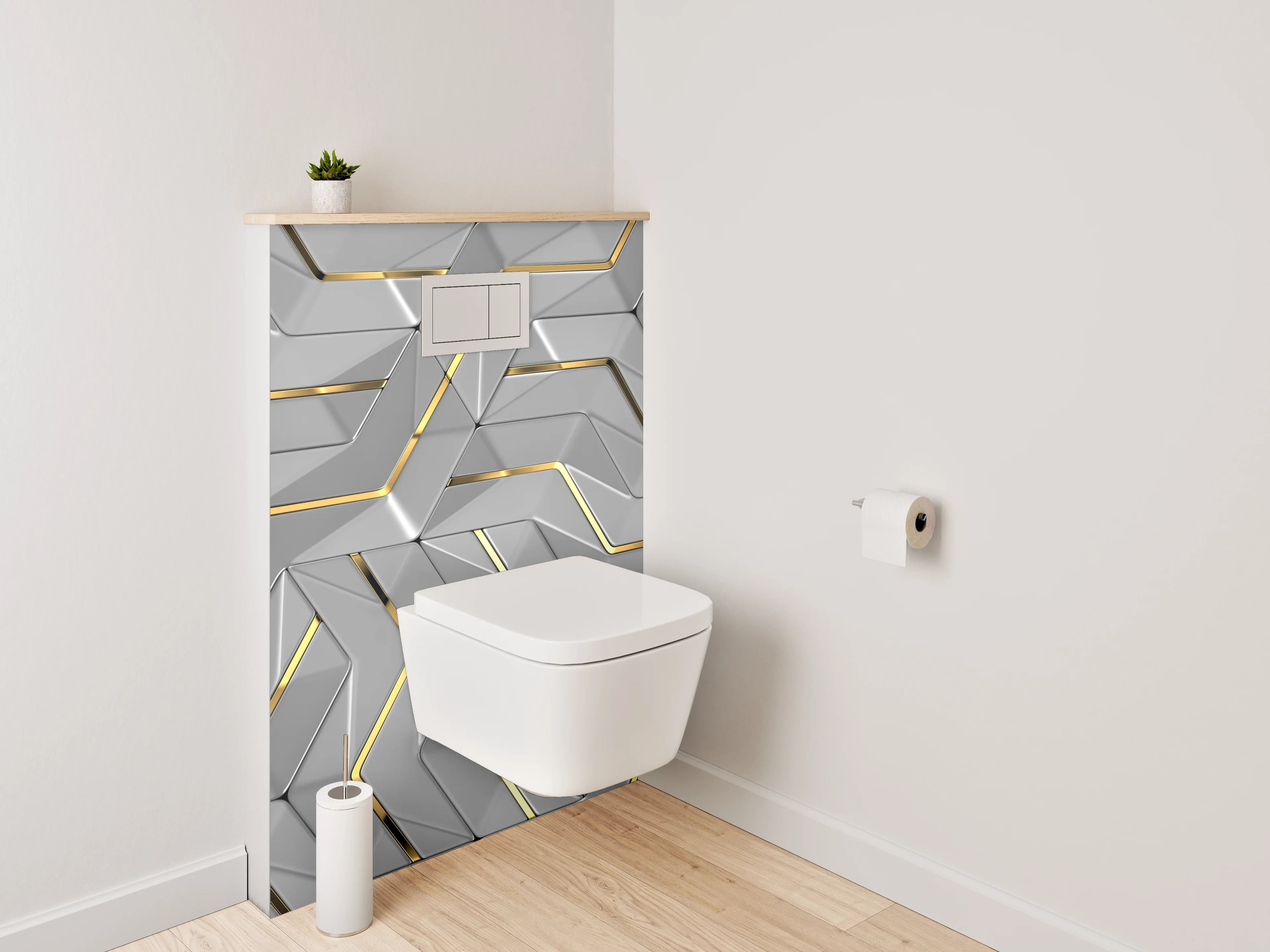WC-Rückwand - 3D Metallic Muster mit Goldakzent
