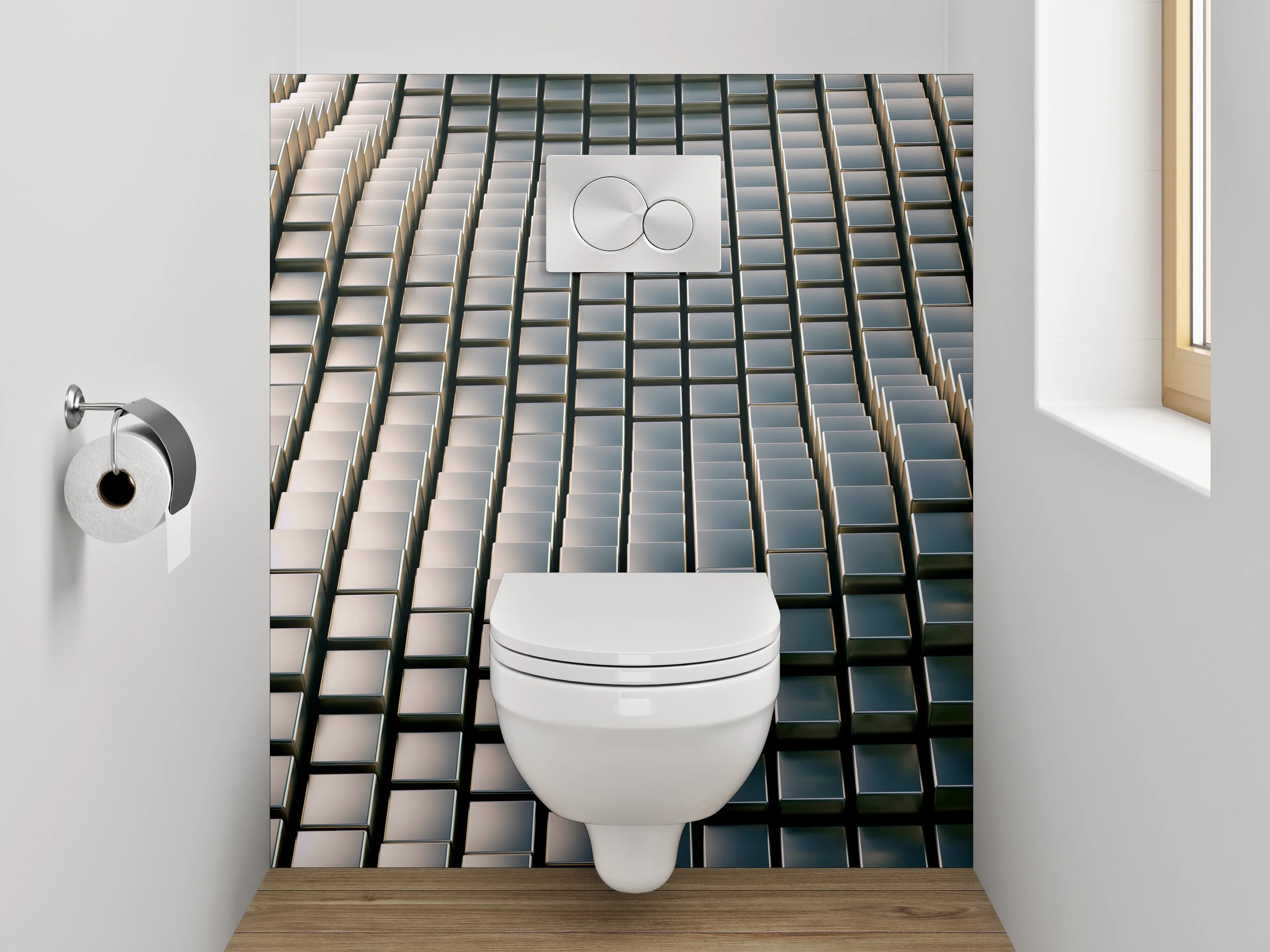 WC-Rückwand - 3D-Optik Würfel Wellenmotiv Grau