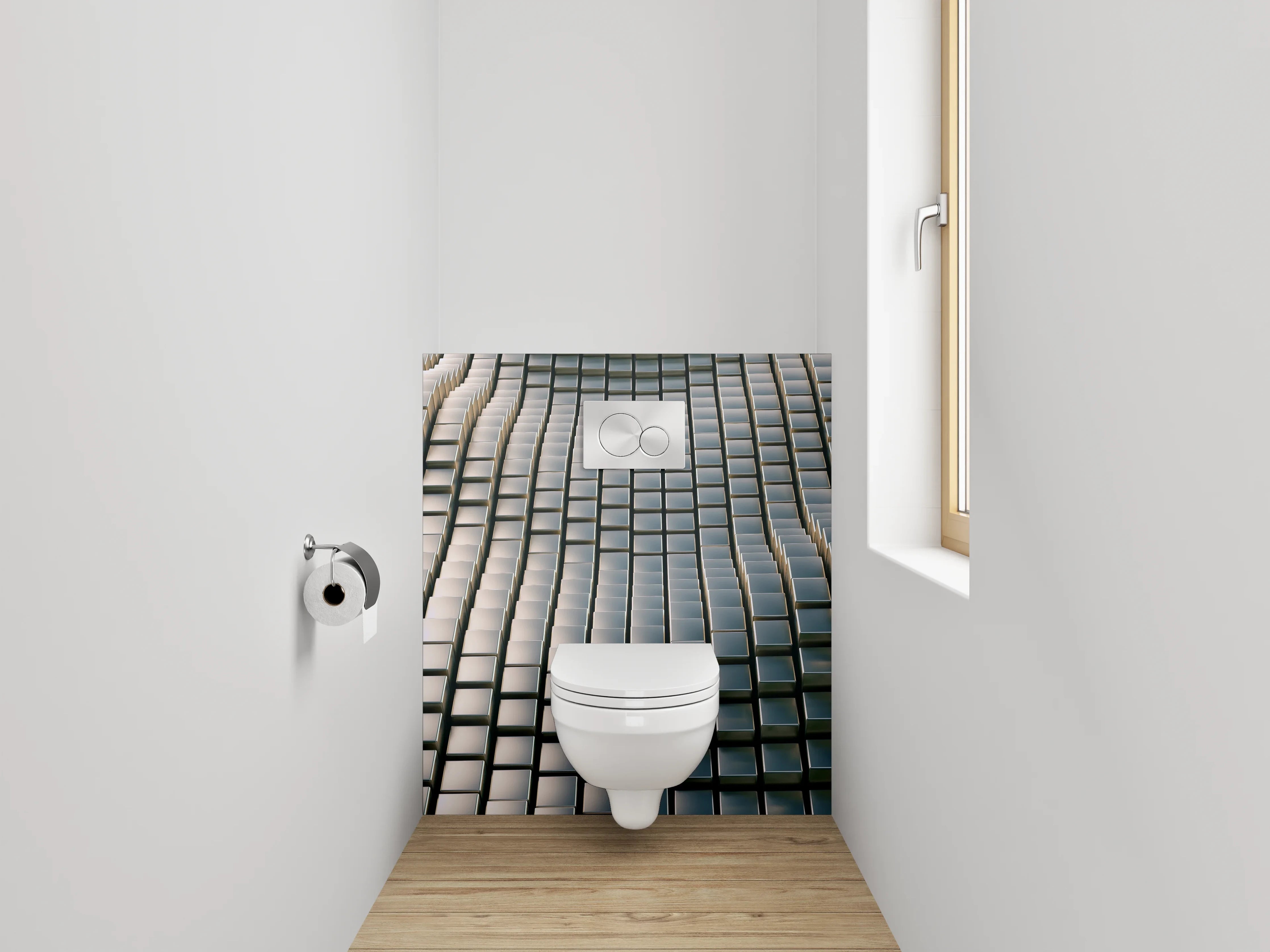 WC-Rückwand - 3D-Optik Würfel Wellenmotiv Grau