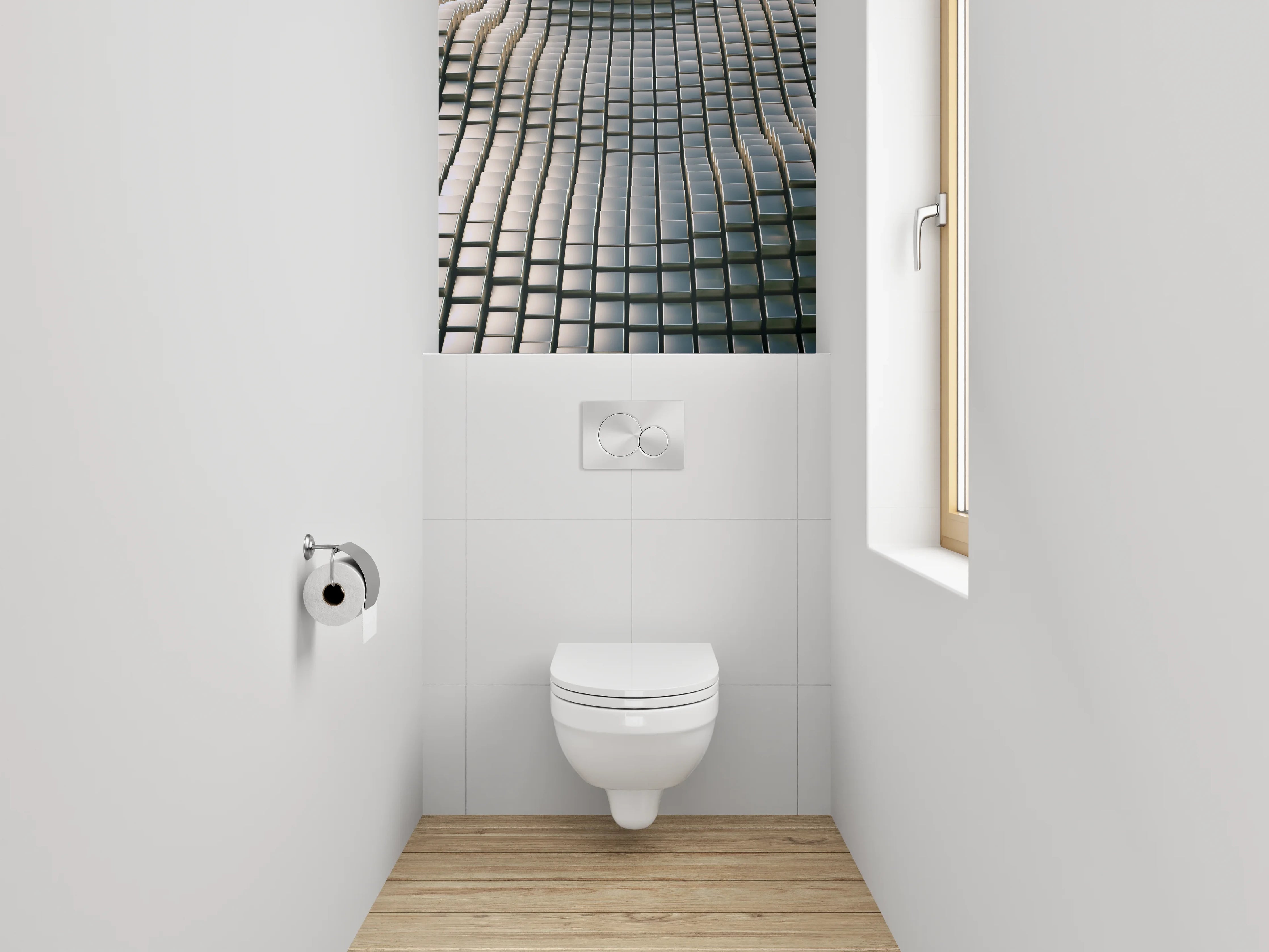 WC-Rückwand - 3D-Optik Würfel Wellenmotiv Grau