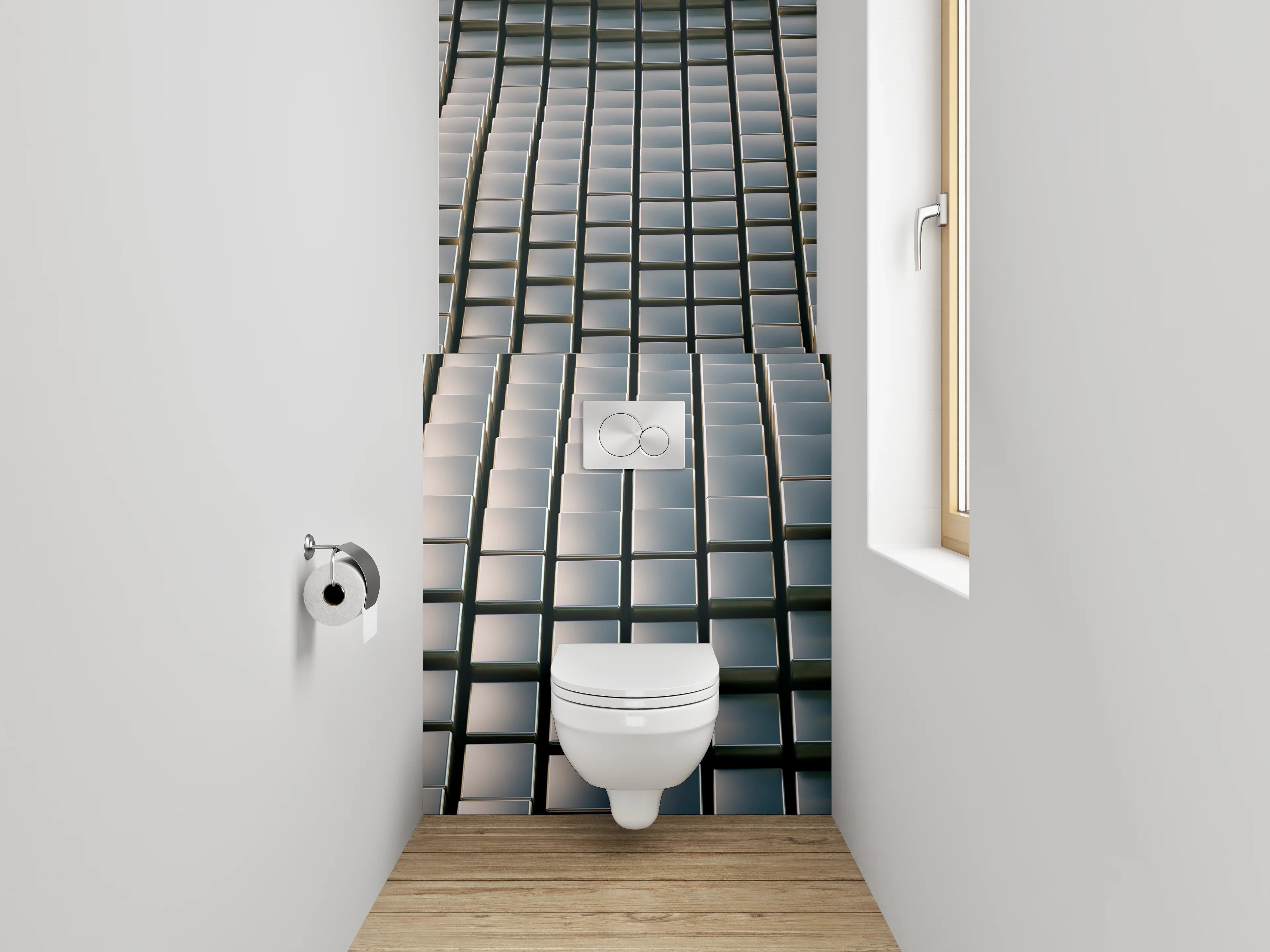 WC-Rückwand - 3D-Optik Würfel Wellenmotiv Grau