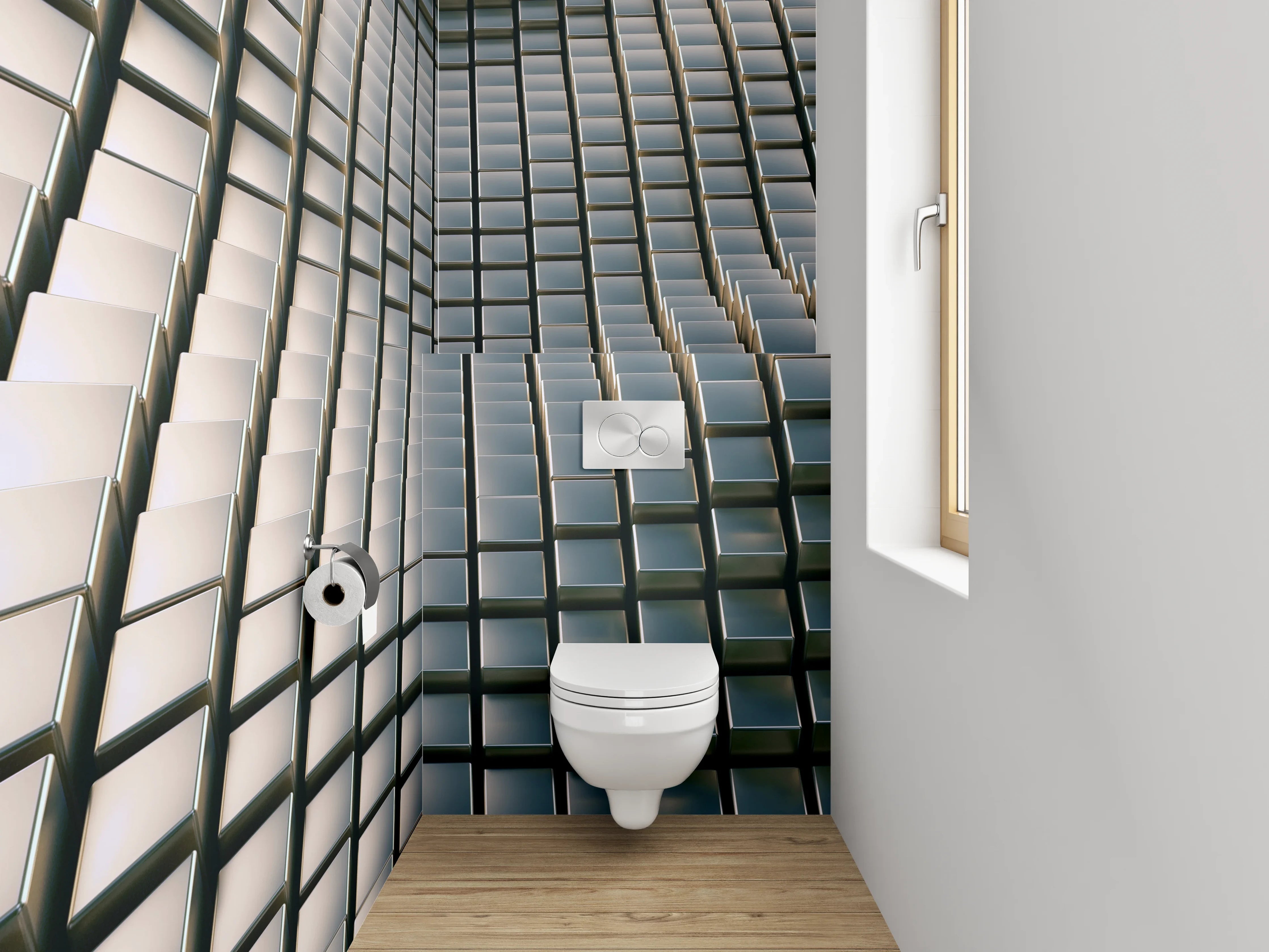 WC-Rückwand - 3D-Optik Würfel Wellenmotiv Grau
