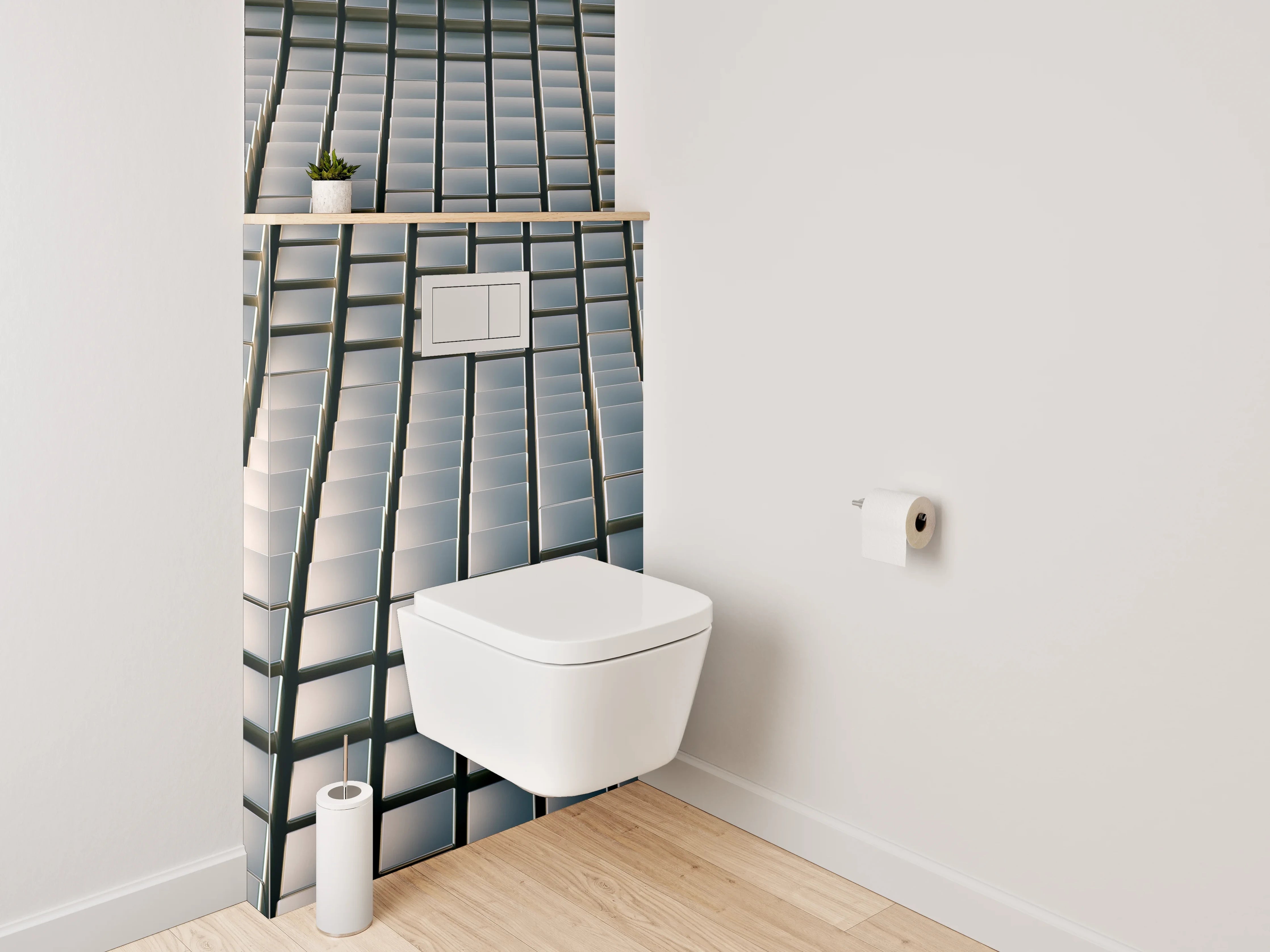 WC-Rückwand - 3D-Optik Würfel Wellenmotiv Grau