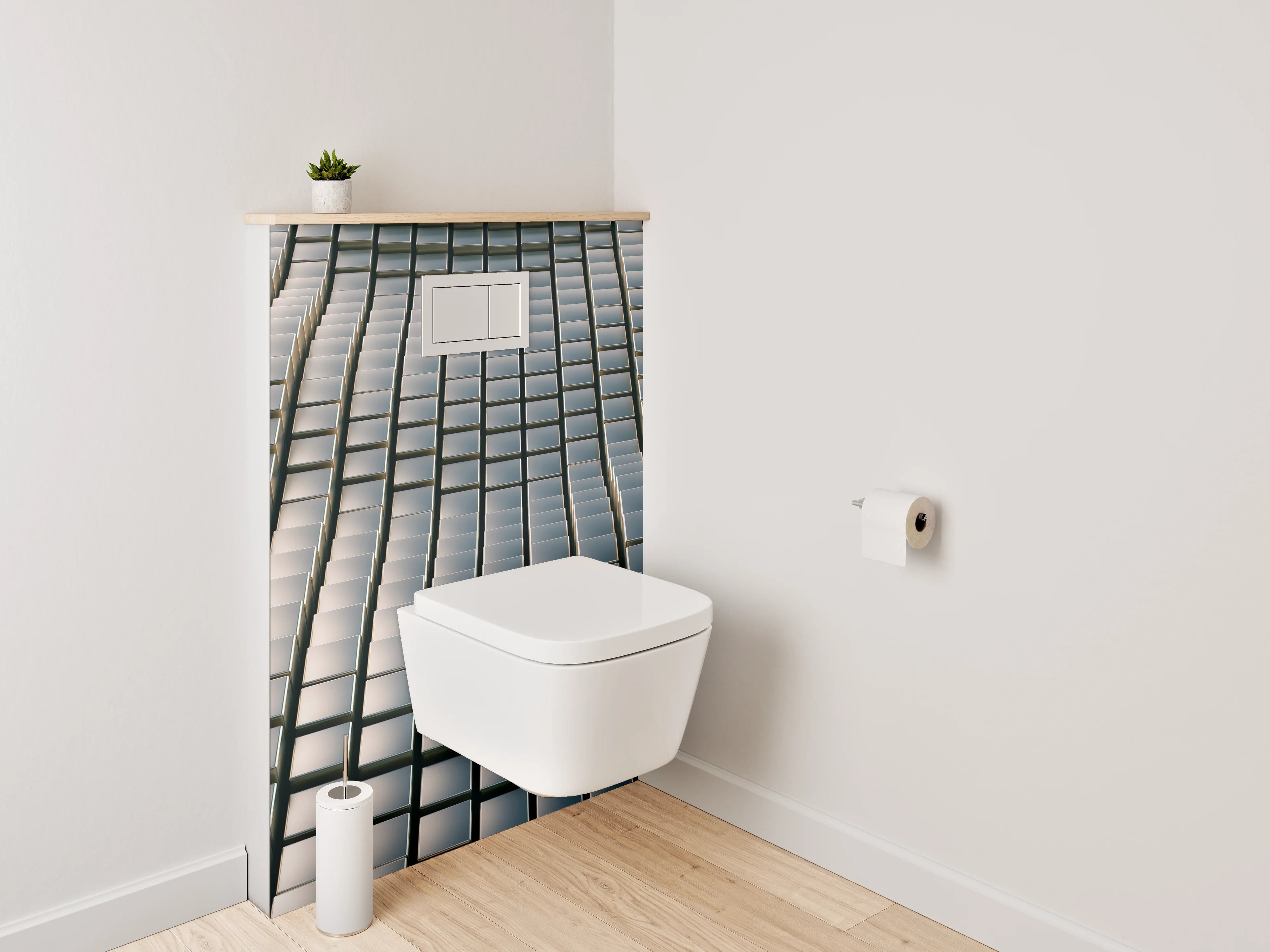 WC-Rückwand - 3D-Optik Würfel Wellenmotiv Grau