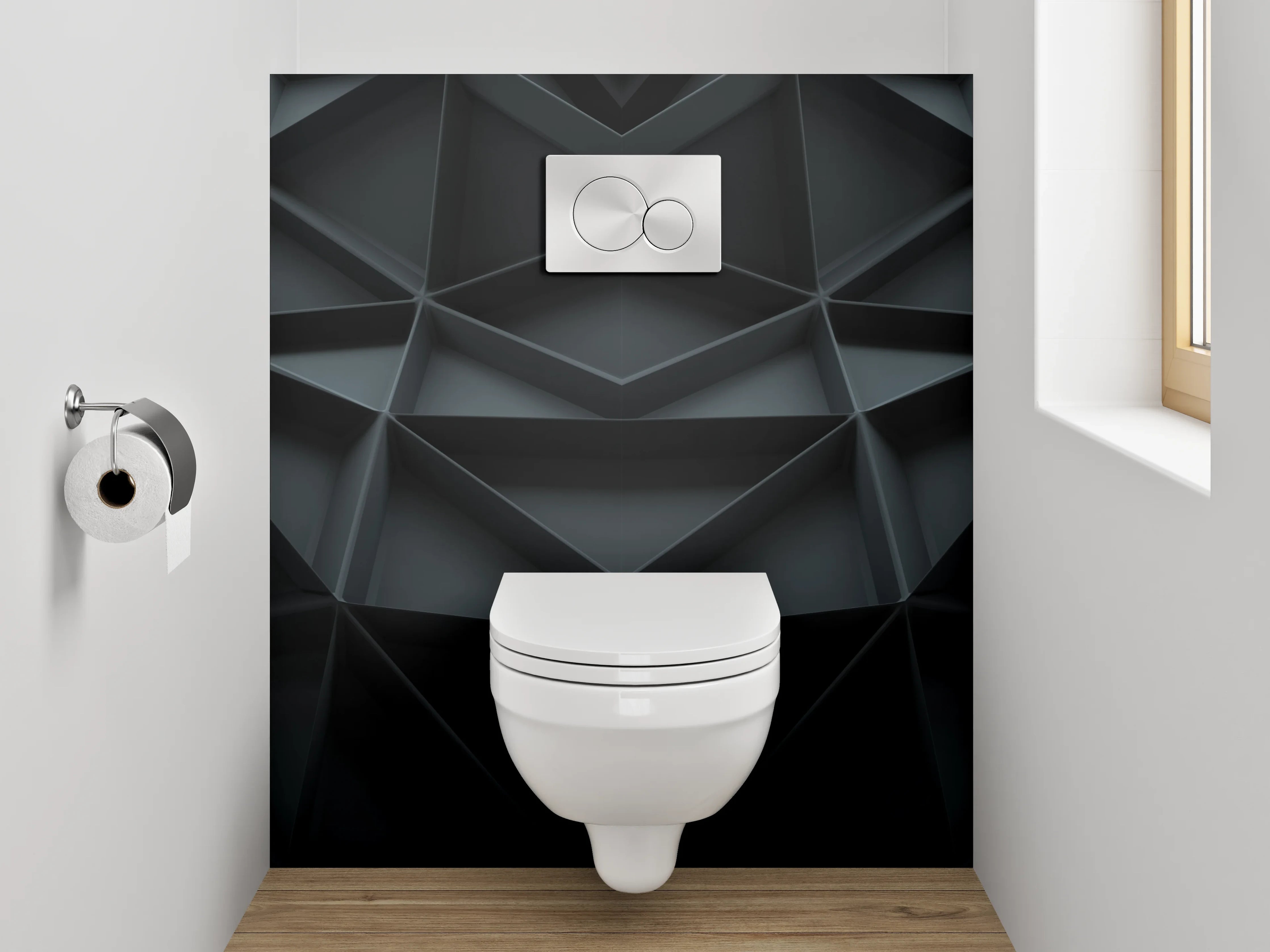 WC-Rückwand - 3D Polygon Abstrakt Schwarz