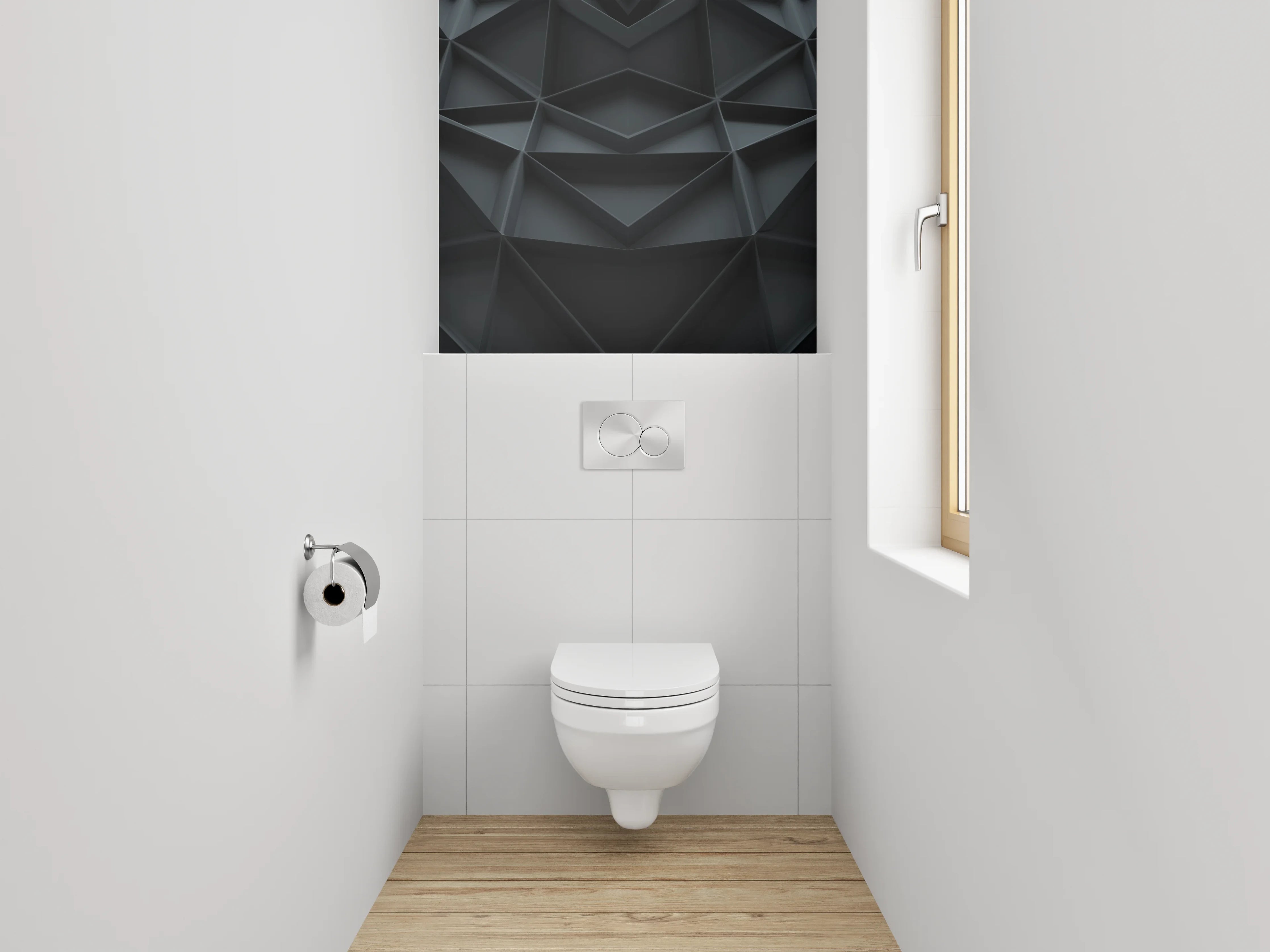WC-Rückwand - 3D Polygon Abstrakt Schwarz