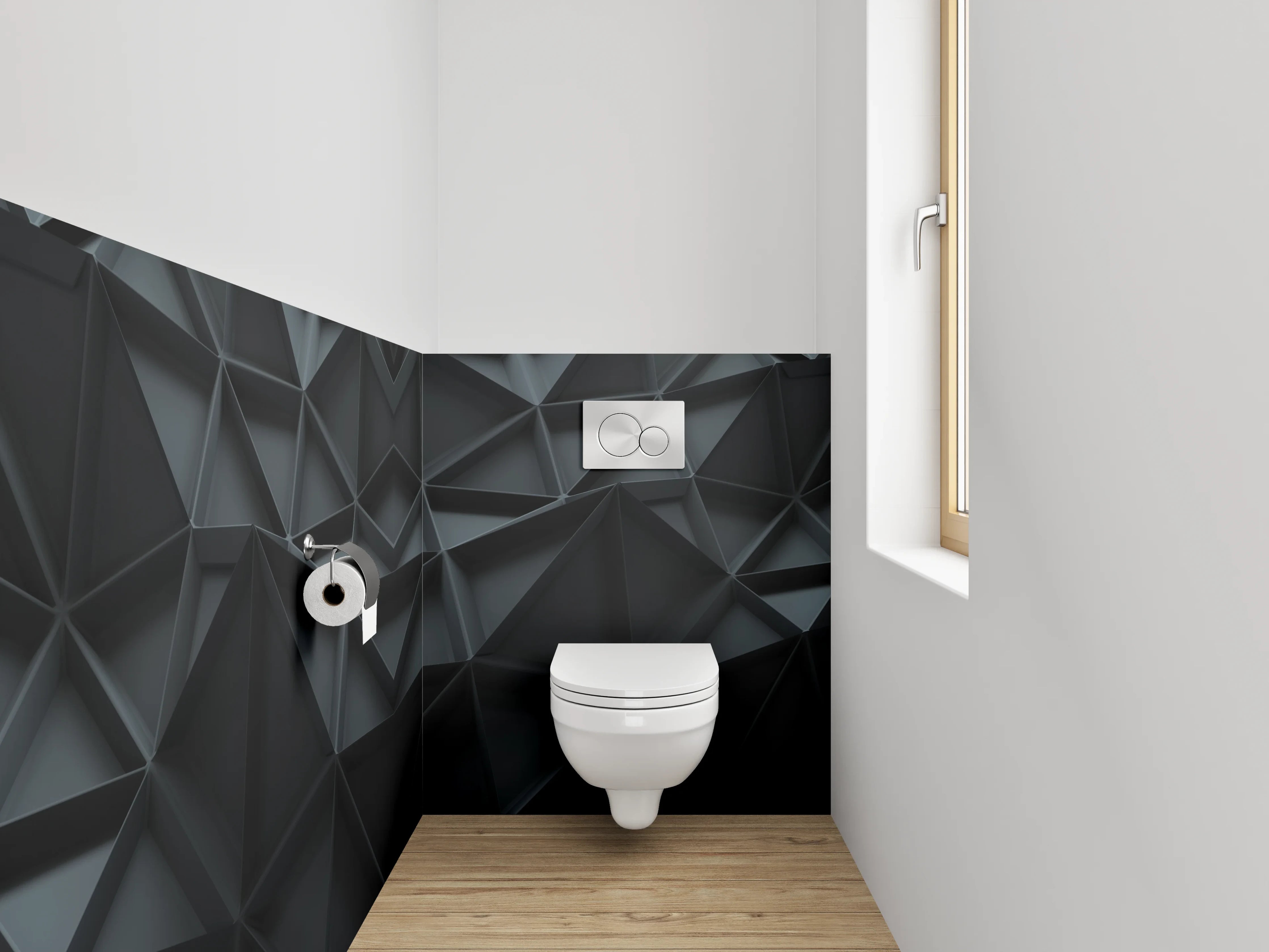 WC-Rückwand - 3D Polygon Abstrakt Schwarz